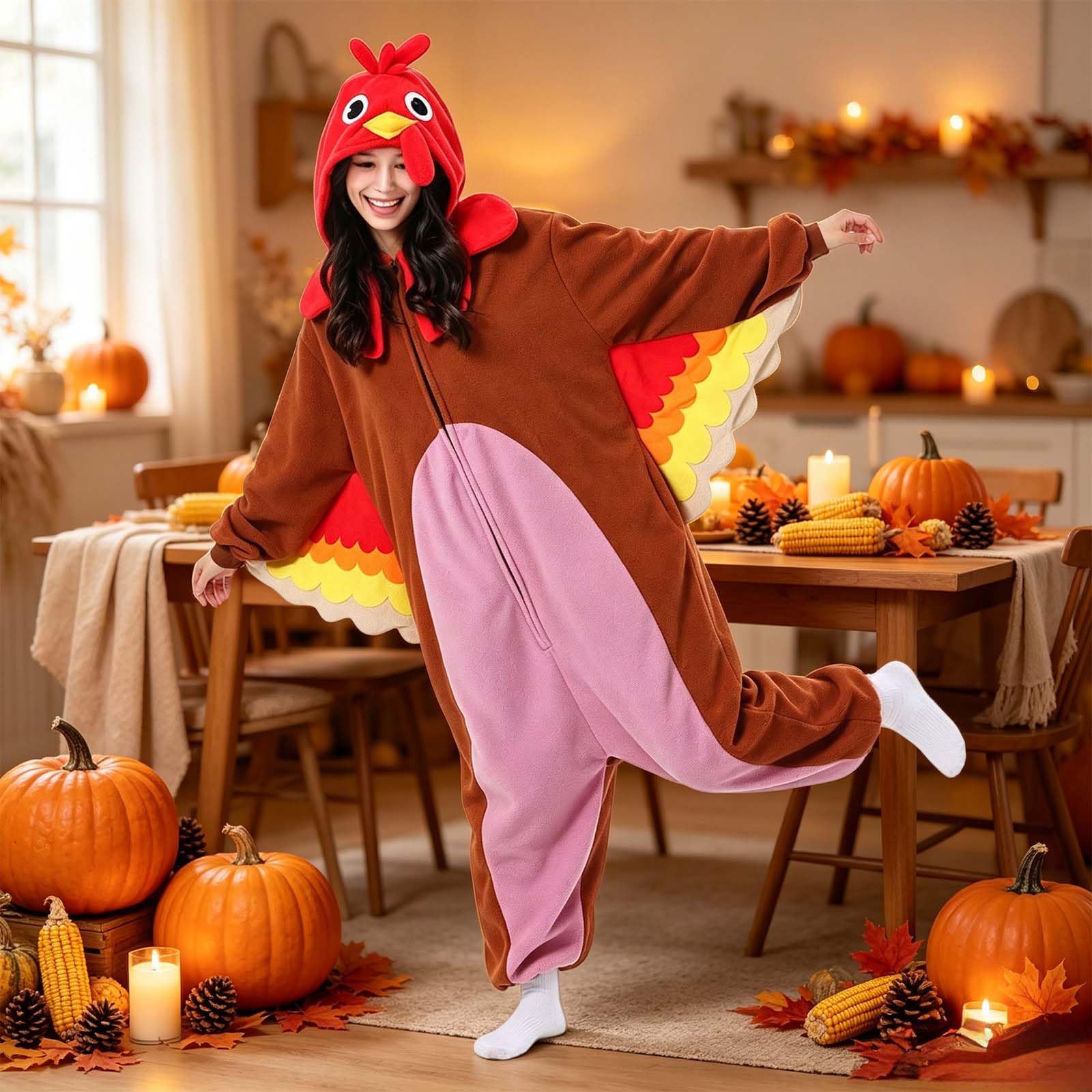 Genérico Pijama Mono para Mujer Hombre, Pijama de Halloween para Disfraz de Gaviota para Adulto con Capucha Cremallera, Ropa de Dormir Unisex de Una Pieza para el Hogar, Fiesta y Club