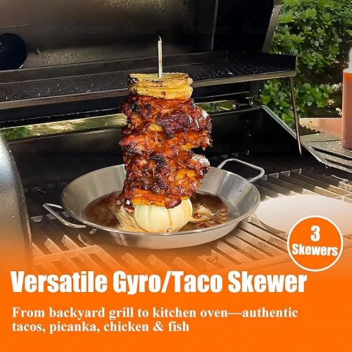 Miniatura 2 de Brocheta vertical Gyro Spit Pan con estante para patas de pollo para parrilla, soporte Shawarma de acero inoxidable de 13 pulgadas para horno,