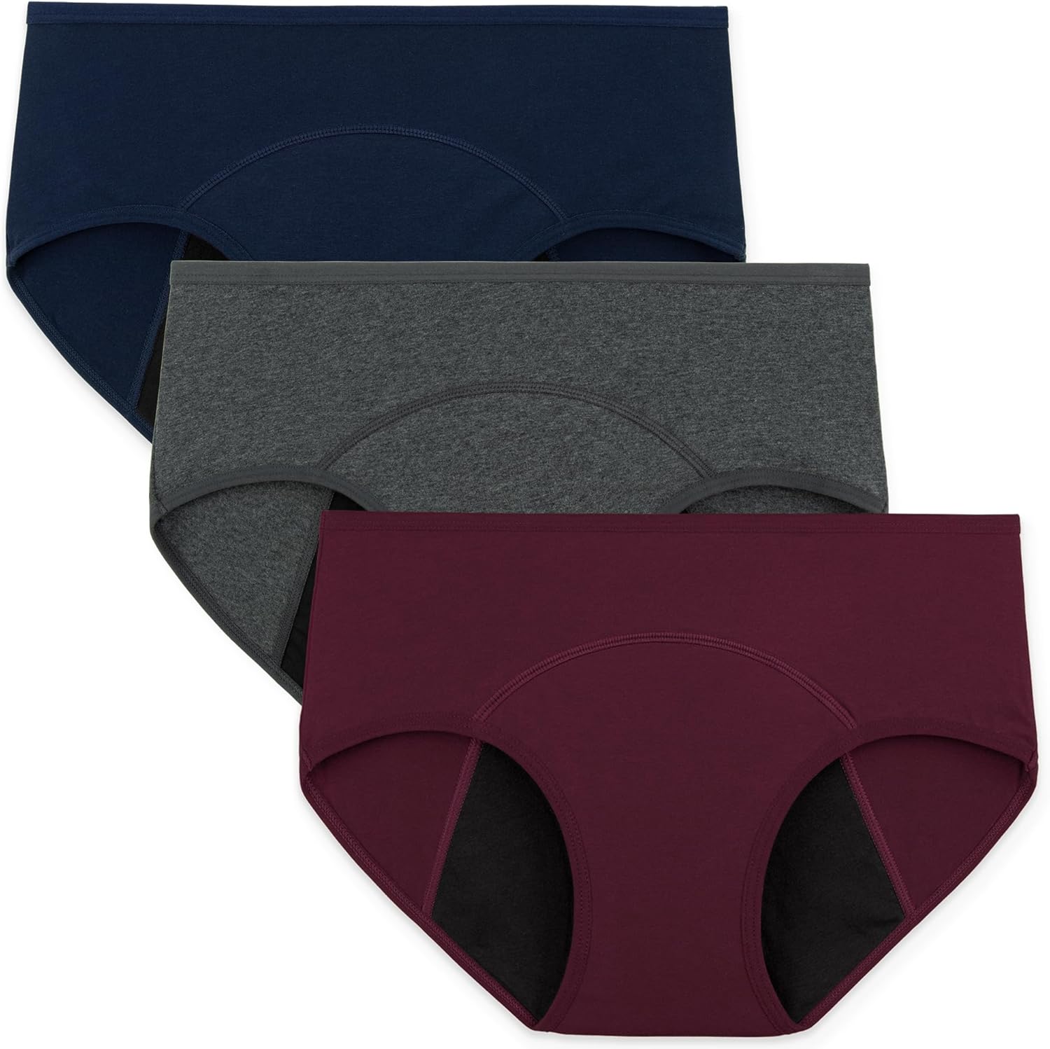 INNERSY Period Underwear for Women Teens Leak-Proof Menstrual Cotton Protective Hipster Panties 3-Pack Large Light Flow (Dark Vintage)