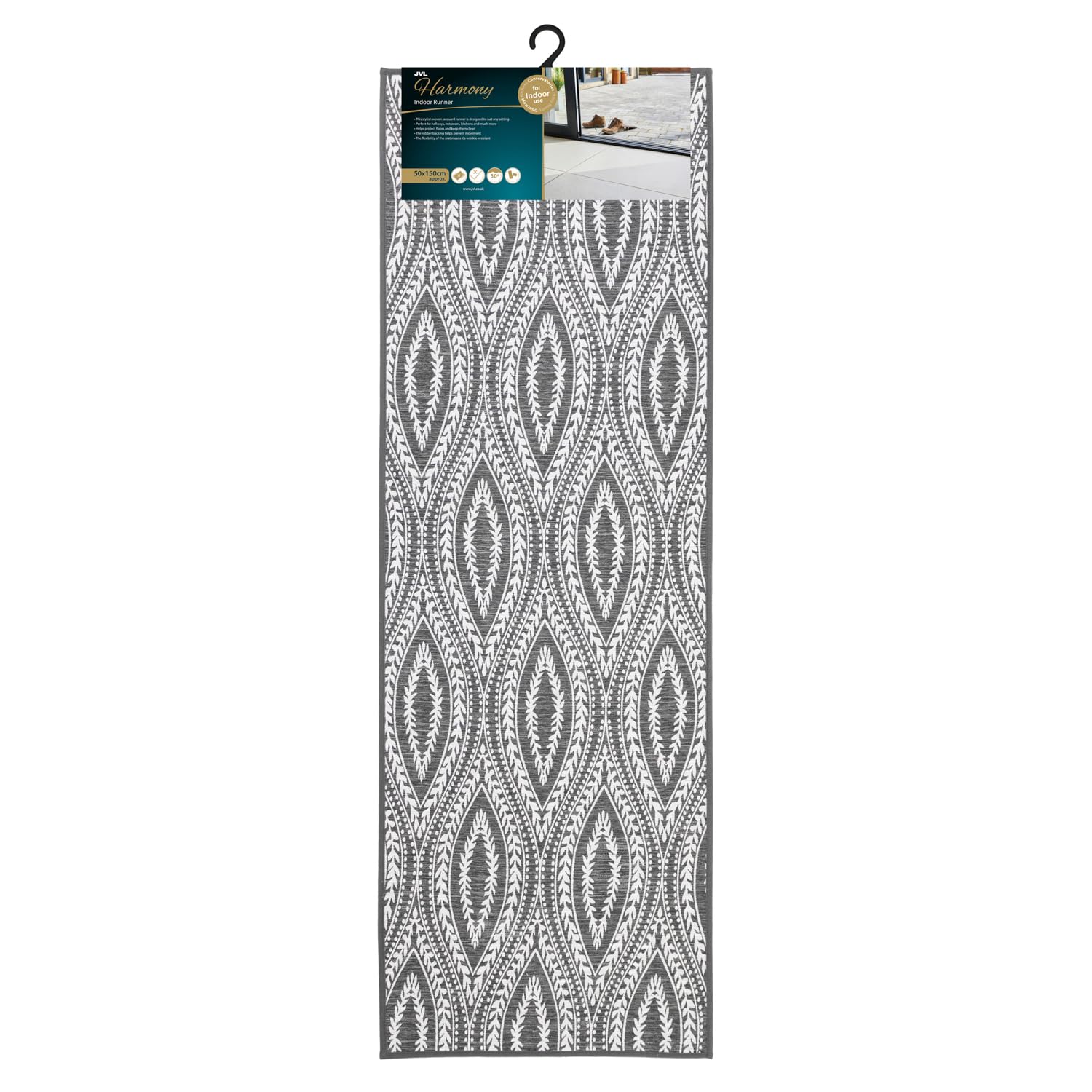 Jvl  Grey Harmony Machine Washable Entrance Runner in Size 50x150cm, Sports Direct