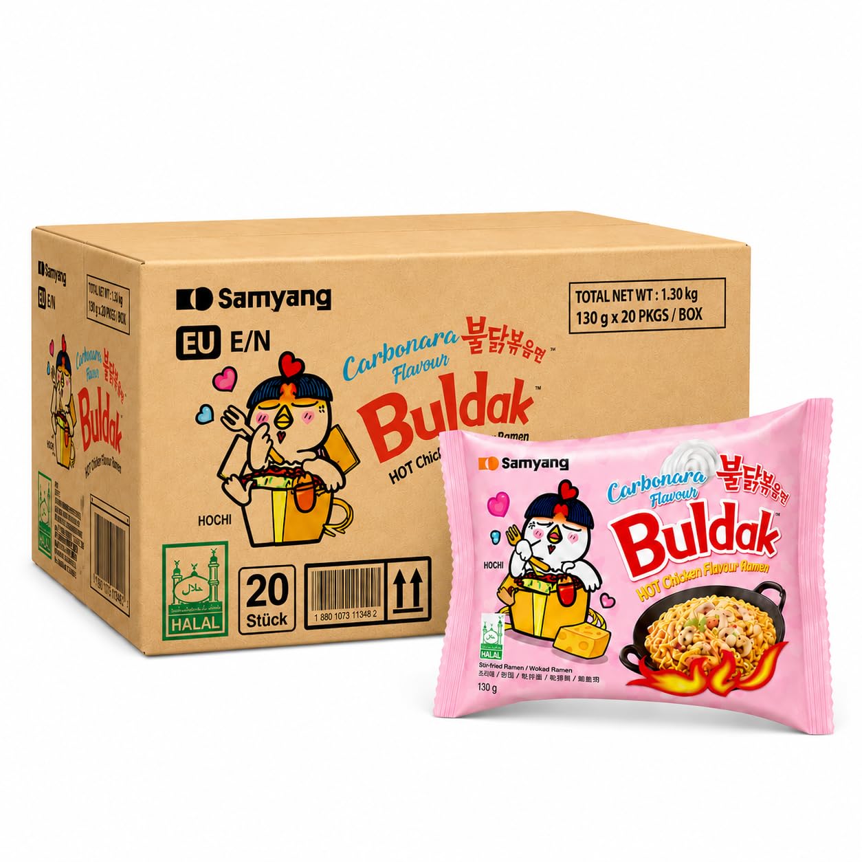 Samyang Buldak Carbonara Ramen 20er Karton 20 x 130g – Koreanische Instantnudeln, scharf & cremig, Hot Chicken Flavour, Großpackung 2,6 kg