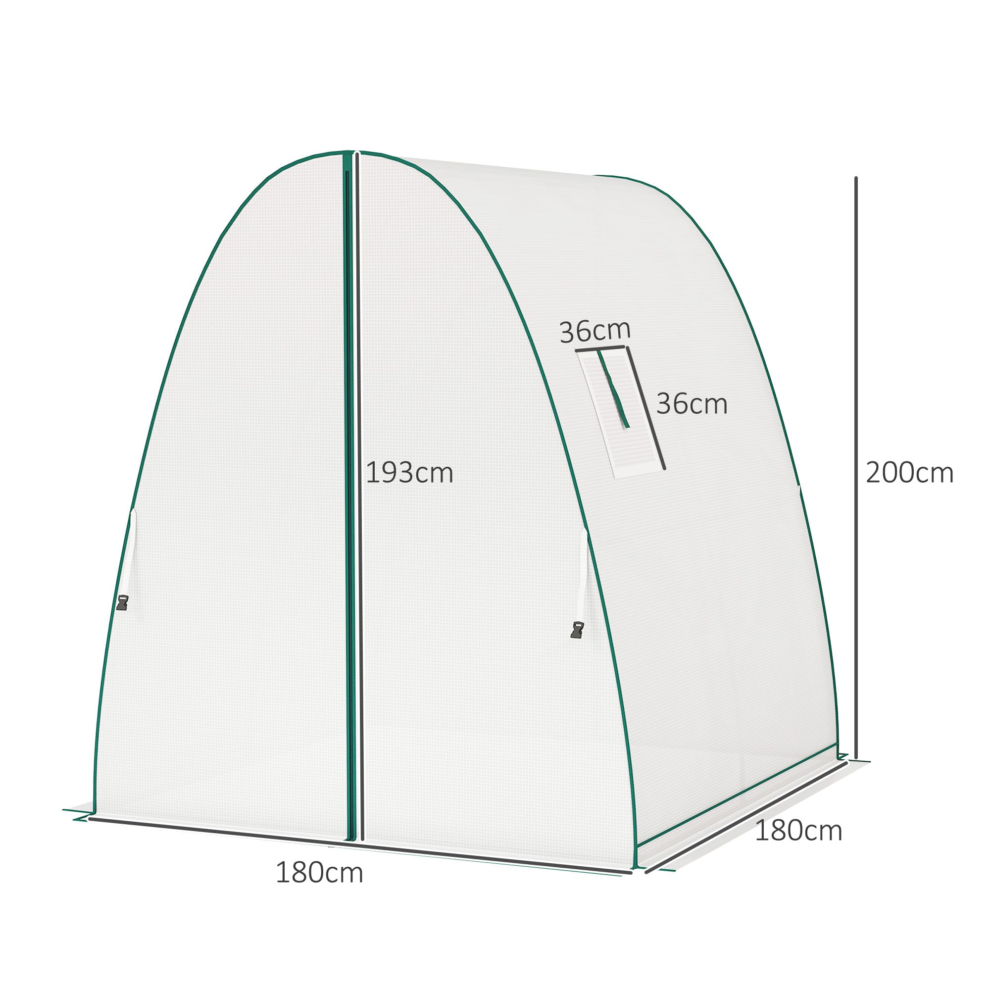 Outsunny Serre de Jardin PE Bâche 140 g/m² 180 x 180 x 200 cm Blanc | Serre de Balcon, Châssis en Acier, 2 Portes Zippées Enroulables, pour Légumes Plantes Fleurs, Intérieur et Extérieur