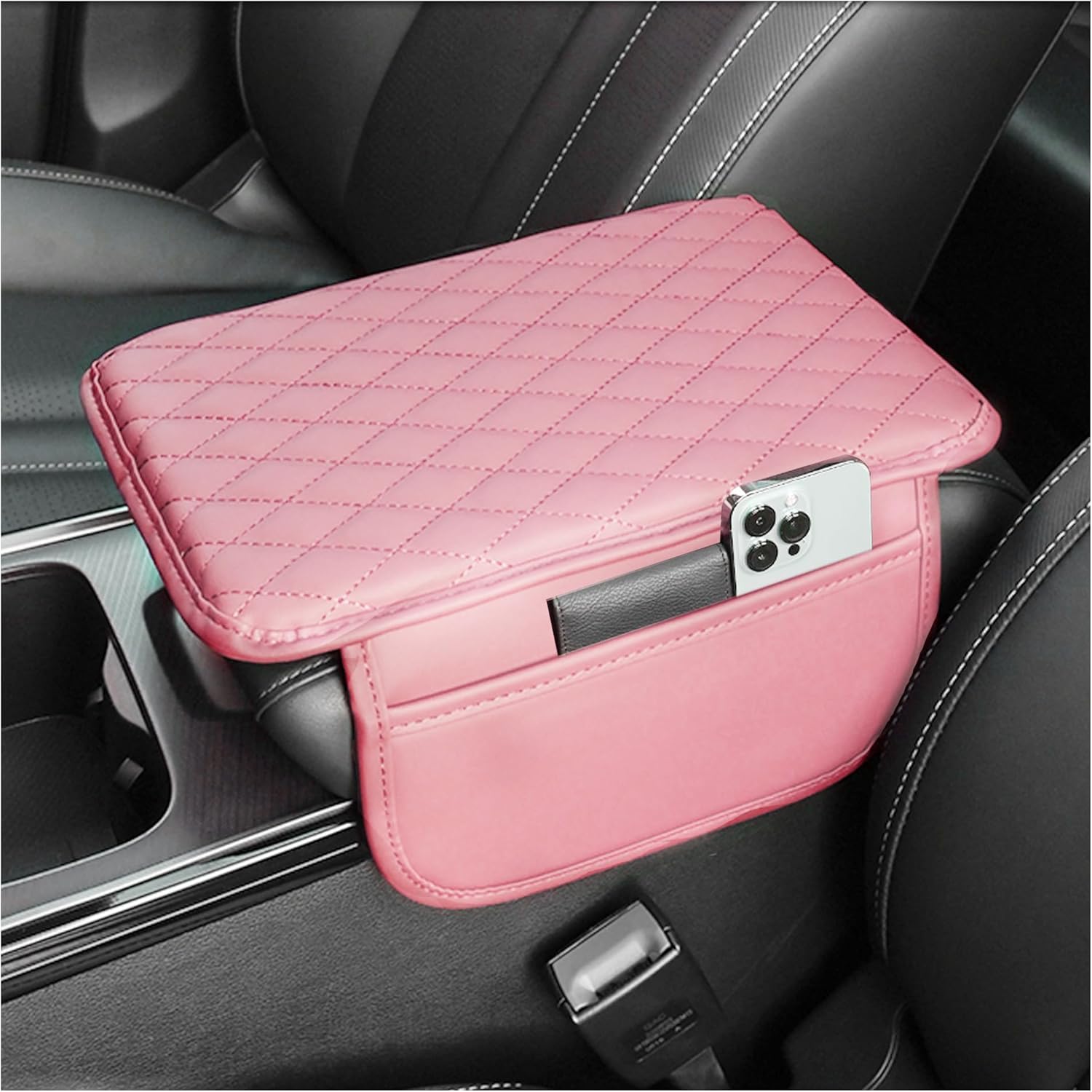 LYangr Car Armrest Cushion for BMW X3 E83 2003-2010 with 2 Side Storage Bags Car Armrest Mats Auto Center Console Pad Car Armrest Cover Protection Middle Console Cover,Pink