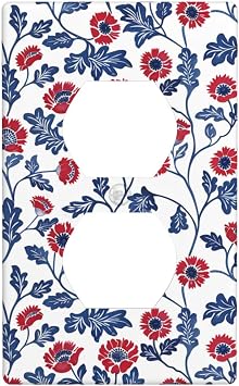 Tribal Red Blue Floral Duplex Outlet Cover Wall Plate Cover 4.5x2.76" Receptacle Toggle Wallplates Decorative Faceplate Light Switch Plate Cover for Bedroom Kitchen