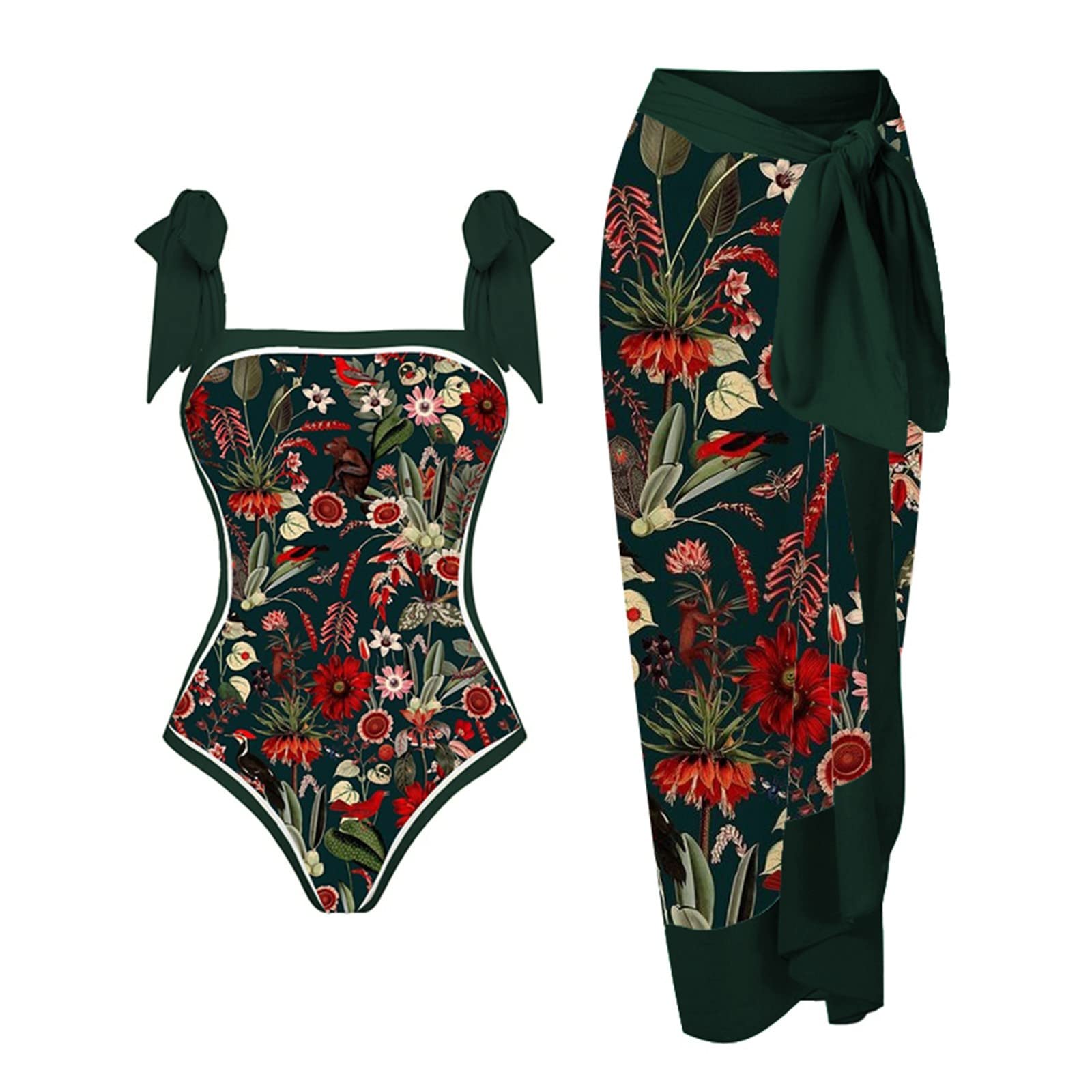 GETOUT Bikinis Camiseta Mujer Traje de baño de 1 Pieza con Estampado Floral Abstracto de Bloque de Color Vintage para Mujer + Traje de baño de 1 Pieza para Cubrir UP Traje de Traje De Baño Mujer Deportivo