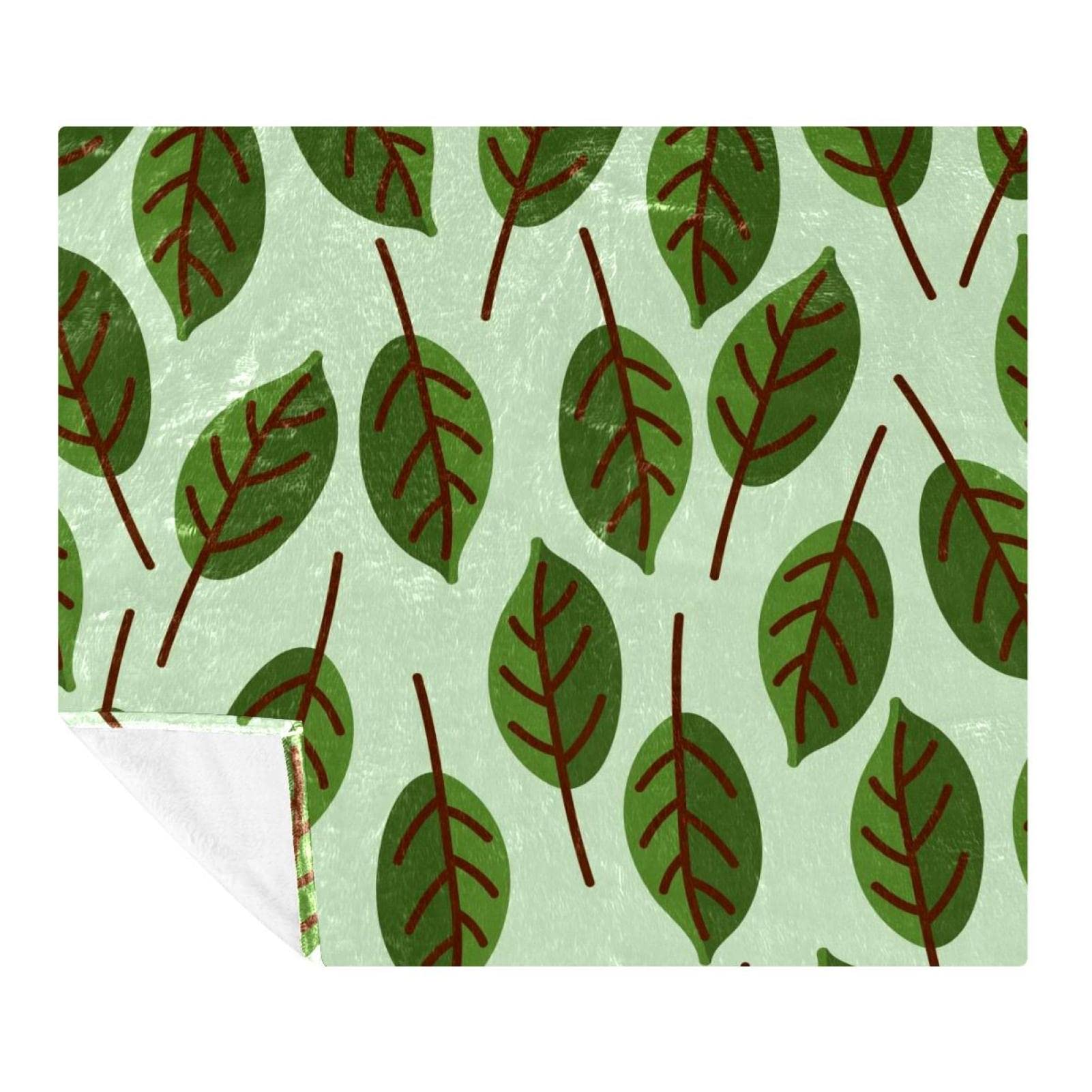 Coperta in pile, super morbida, lussuosa, con fogliame, motivo foglie verdi