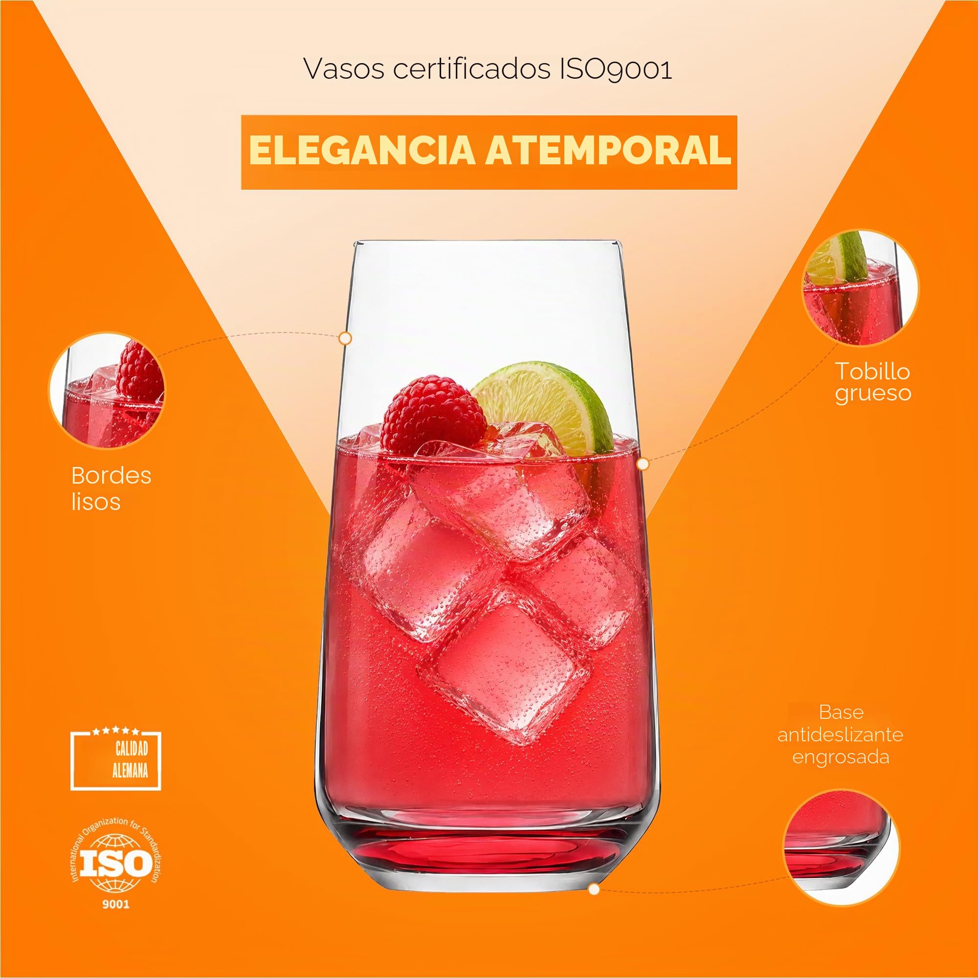 LAV Modern Vasos de Cristal Agua con Base de Colores, Copa de Coctel Set 6 480ml 100% SIN PLOMO Vasos Largos Vasos Altos de Vidrio, Vasos Zumo, Vasos Grandes Cristal Vaso Cocktail, Mojitos