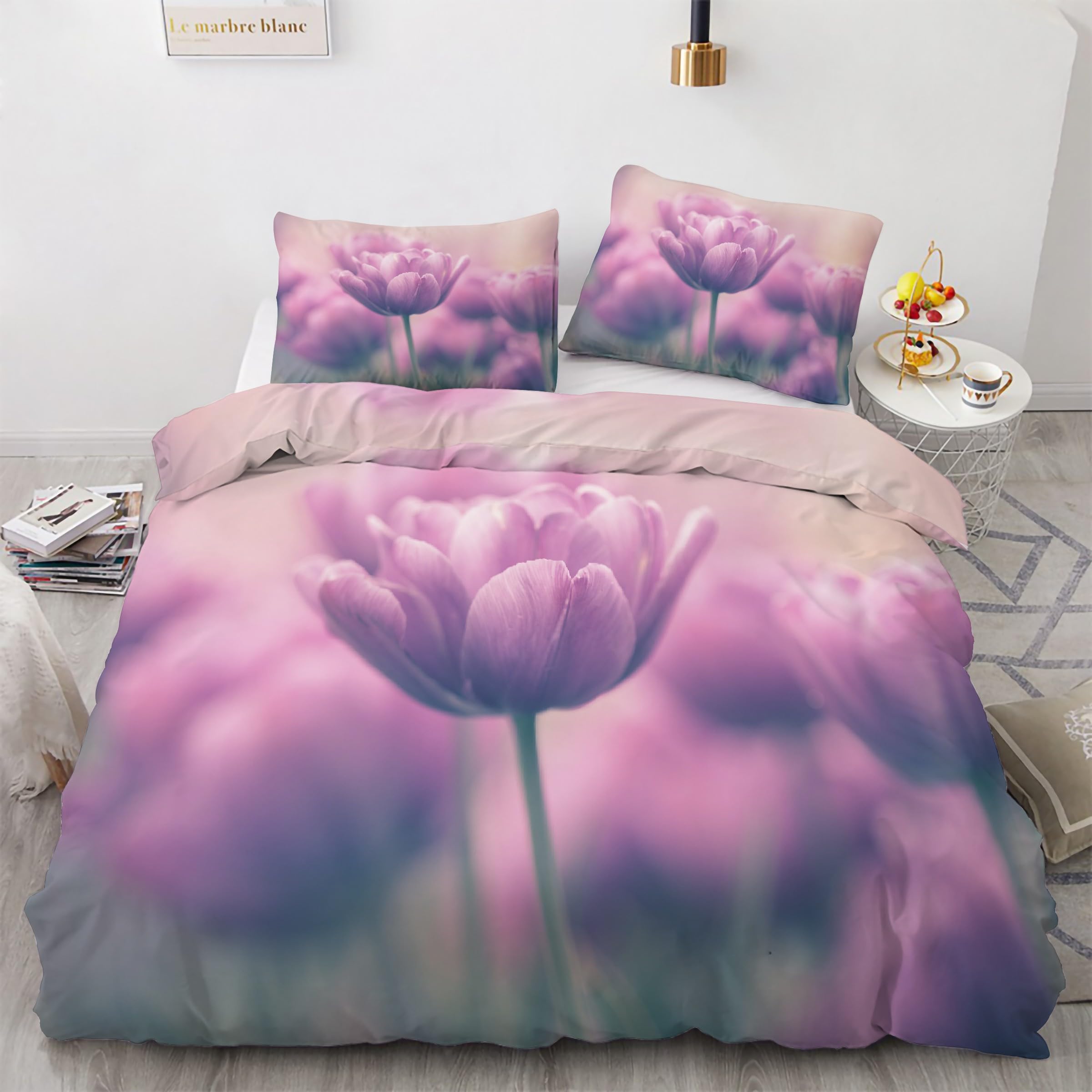 Parure de lit 220x240 tulipe avec housse de couette en microfibre