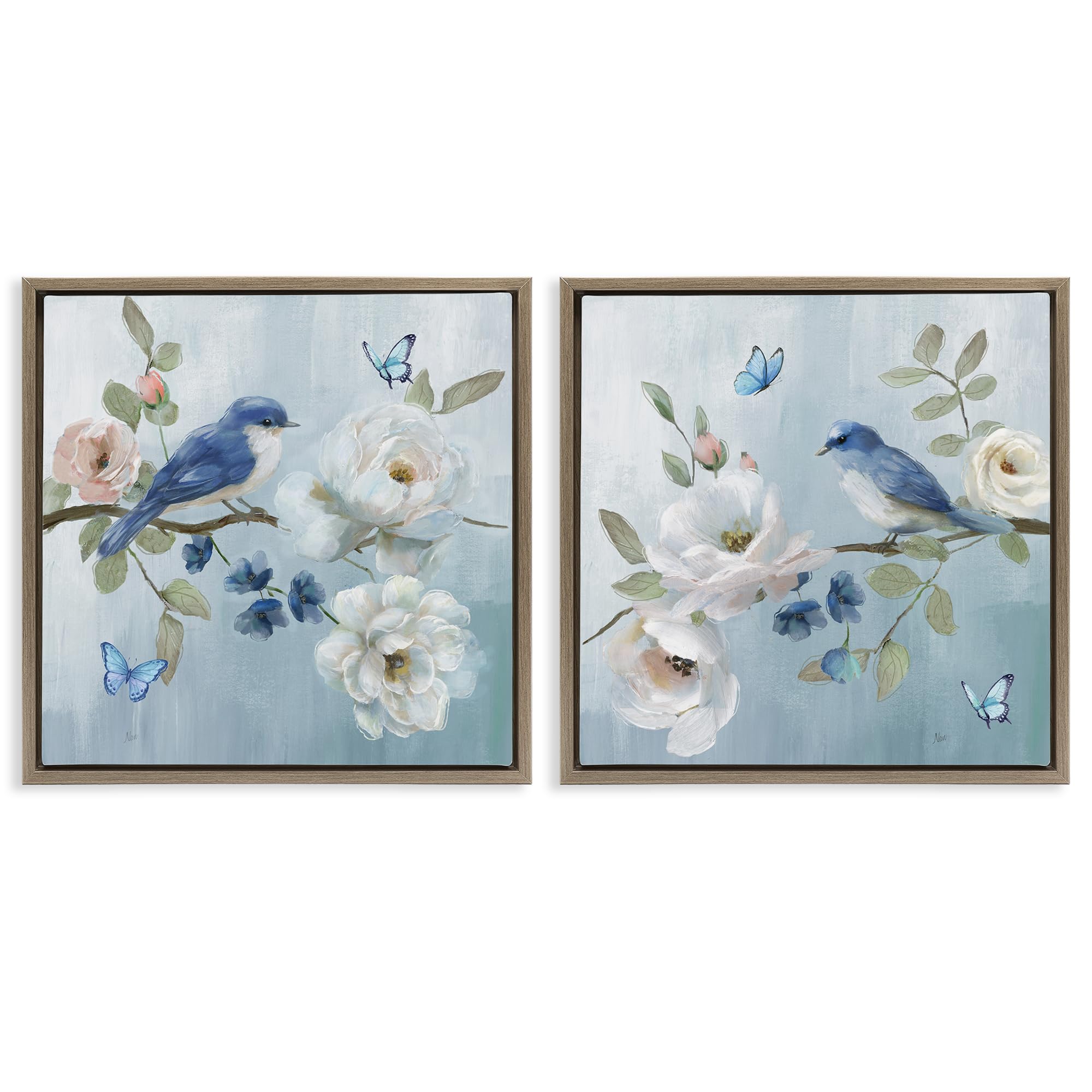 Stupell Industries 'Nature's Tranquility Florals', 2pc Floating Frame Art Set 2, Brown, 18 x 18 Inches, Easy to Hang and Sturdy, Made in USA, by Nan
