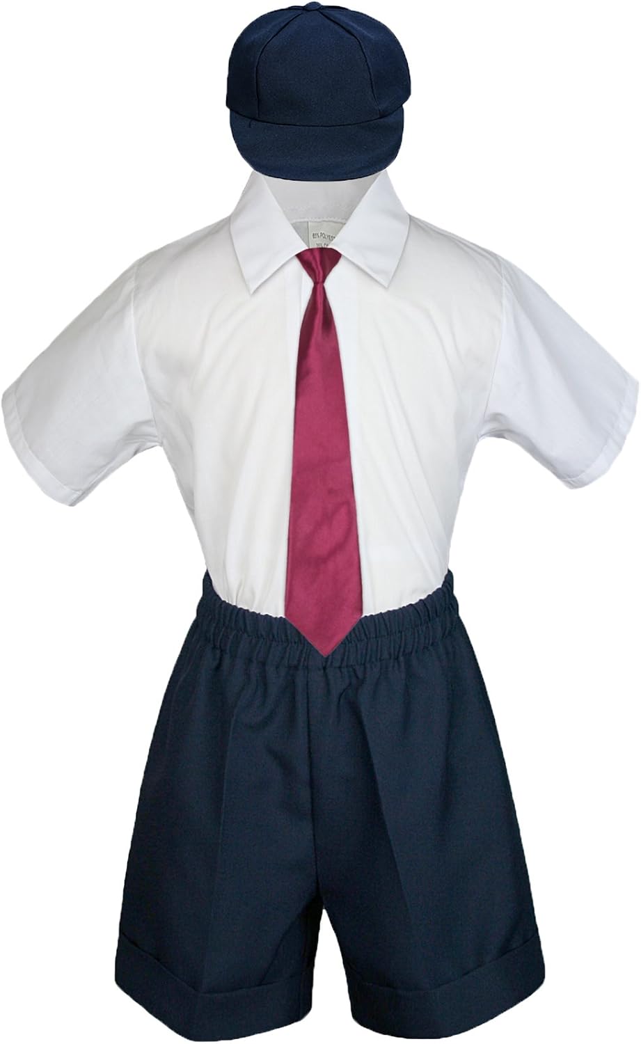 Baby Toddler Boy Kid Wedding Party Suit Navy Shorts Shirt Hat Necktie Set Sm-4T