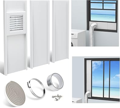 LBG Products Dryer Vent Window Kit with Weather-proof Louvered Vent Cover for 4" Diameter Dryer Vent Hose,Adjustable Window Seal Plates Kit for Sliding Windows and Hung Windows,Up to 47 inches