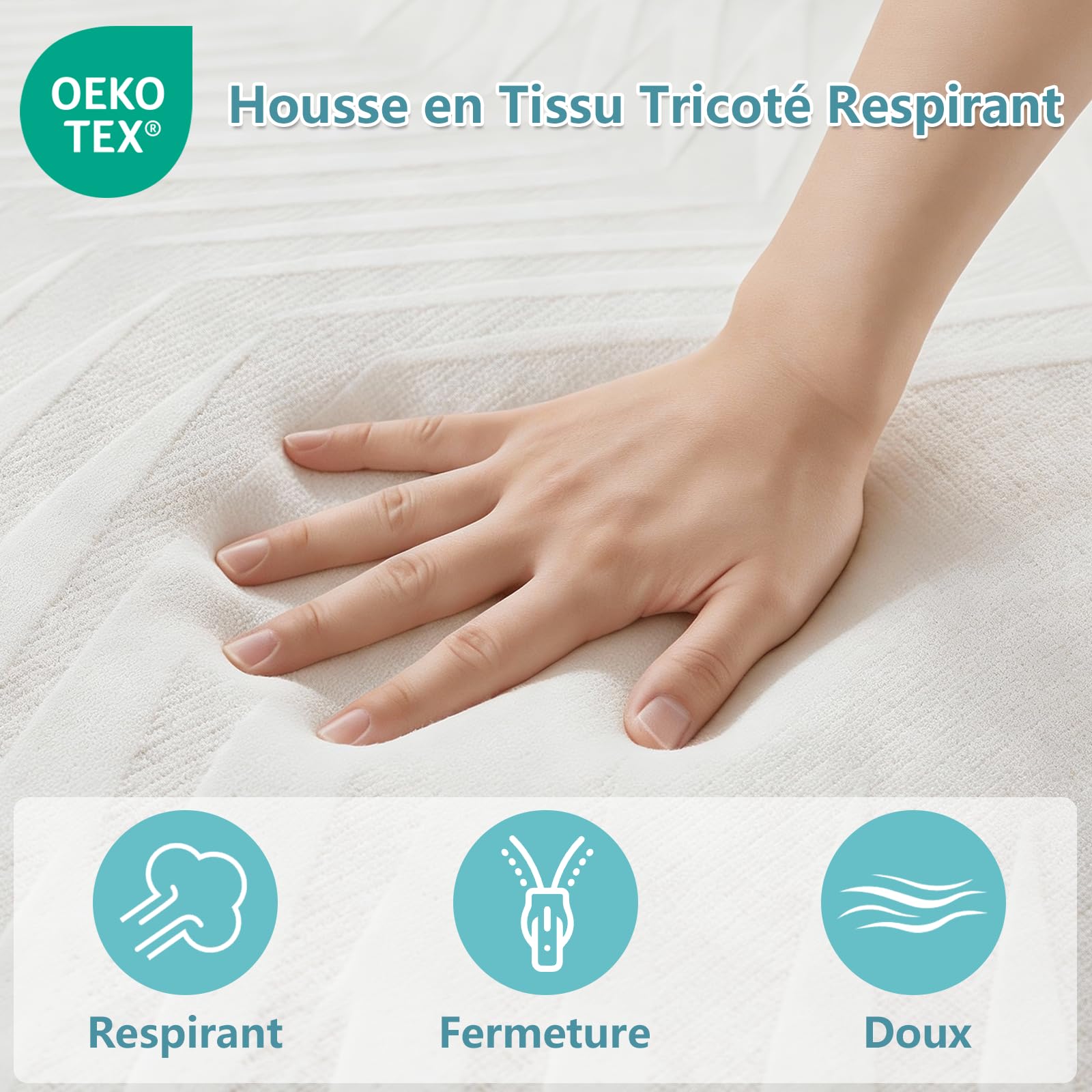 Surmatelas Mémoire de Forme Gel 160x200 cm, 7.5 cm Épaisseur, Haute Densité, Housse Hypoallergénique (Surmatelas 160x200x7.5cm)