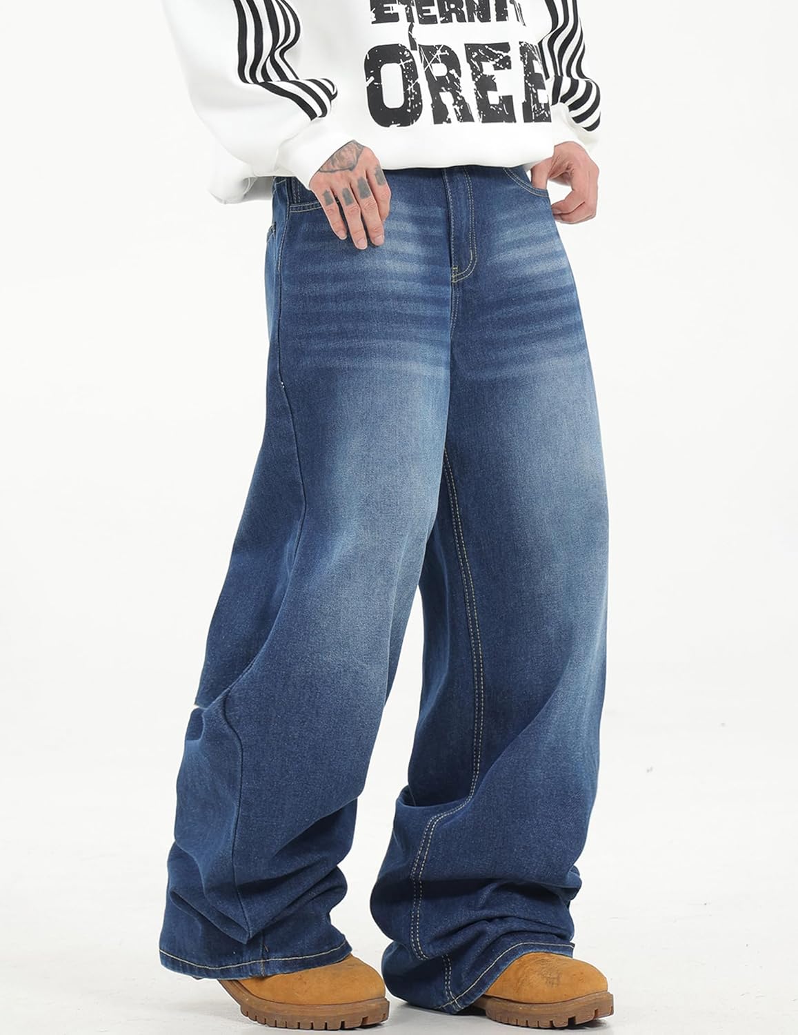 Men's Baggy Jeans Loose Fit Denim Pants Mid Waist Trousers Wide Leg Skater Jeans Y2K Streetwear - Image 5