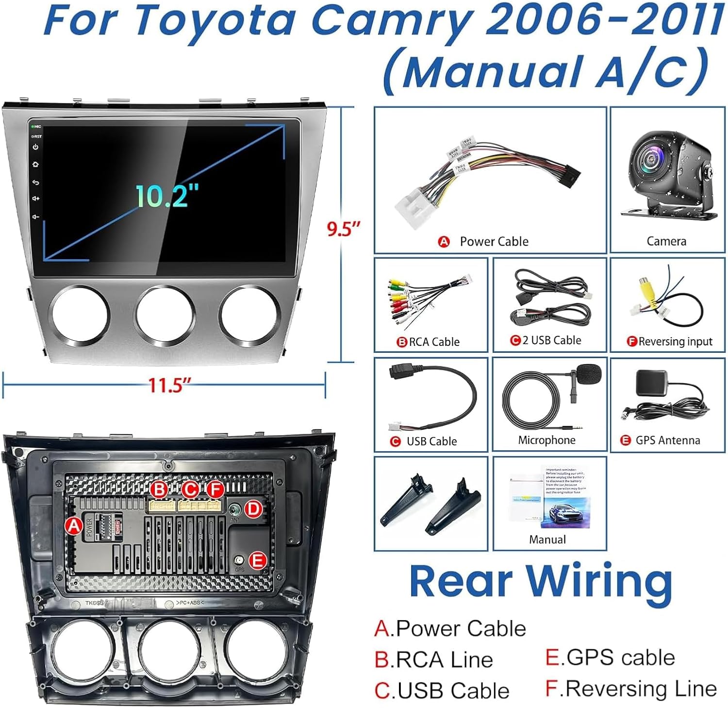 4GB RAM+64GB ROM Car Radio for Toyota Camry (2006-2011 with Manual A/C),10 Inch Camry Stereo Support Wireless Carplay&Android Auto, Bluetooth&Voice Control,FM Radio