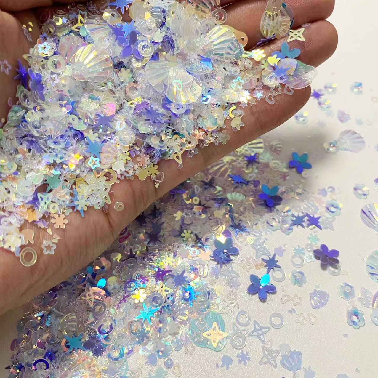 2000 Pieces Mermaid Seashell Party Glitter PVC Confetti for DIY Mold Art Nail Artwork Holiday Engagement Wedding Bridal Shower Birthday Valentines Party Decorations
