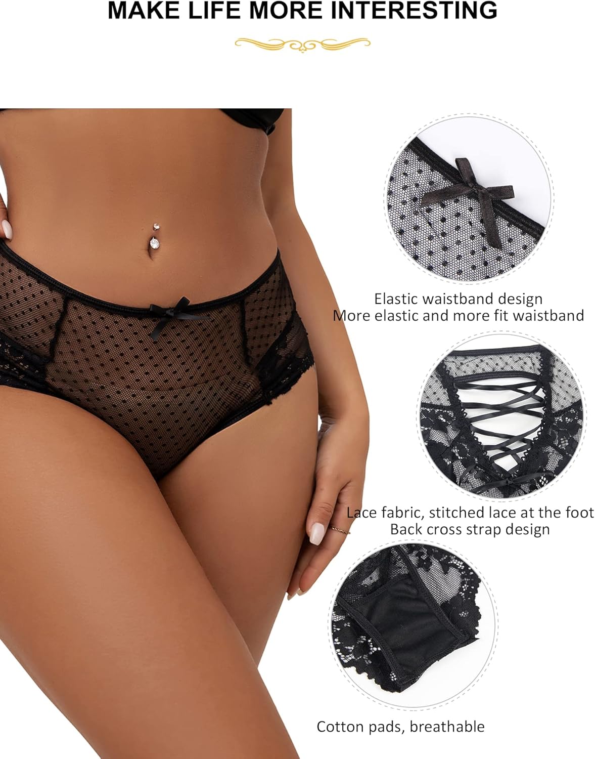 ohmydear Women's Sheer Panties Plus Size Sexy Lingerie See Through Undergarments Criss Cross Lace Underwear for Women Sexy - Image 5
