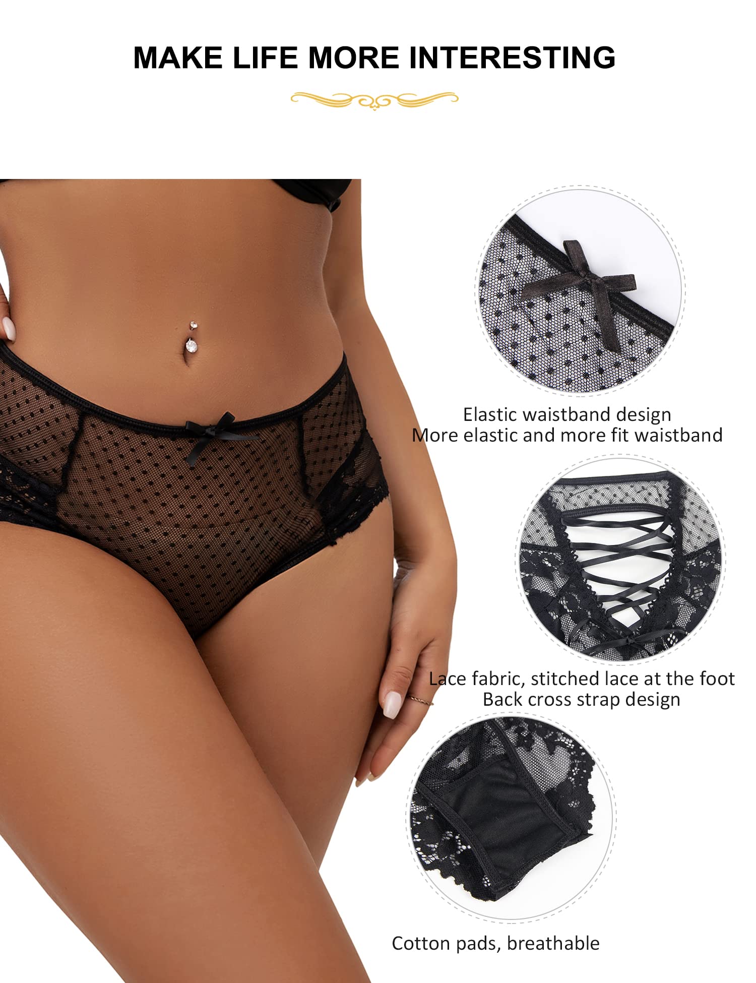 GXNRHG Französische Höschen mit hoher Taille in Übergröße für Damen, Spitzen-Tanga, überkreuzte Rückseite, Verstellbarer Riemen, sexy Höschen, ausgehöhlte Unterwäsche, UK 10–24