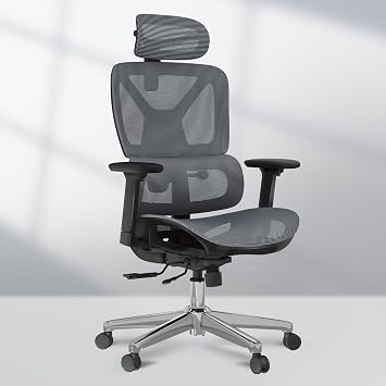 FLEXISPOT C7 Lite Ergonomic Office Chair with 5D Lumbar Support, Breathable and Eco-Friendly Cushion, 3D Headrest and Adjustable 3D Armrests, Height Adjustable Desk, Grey
