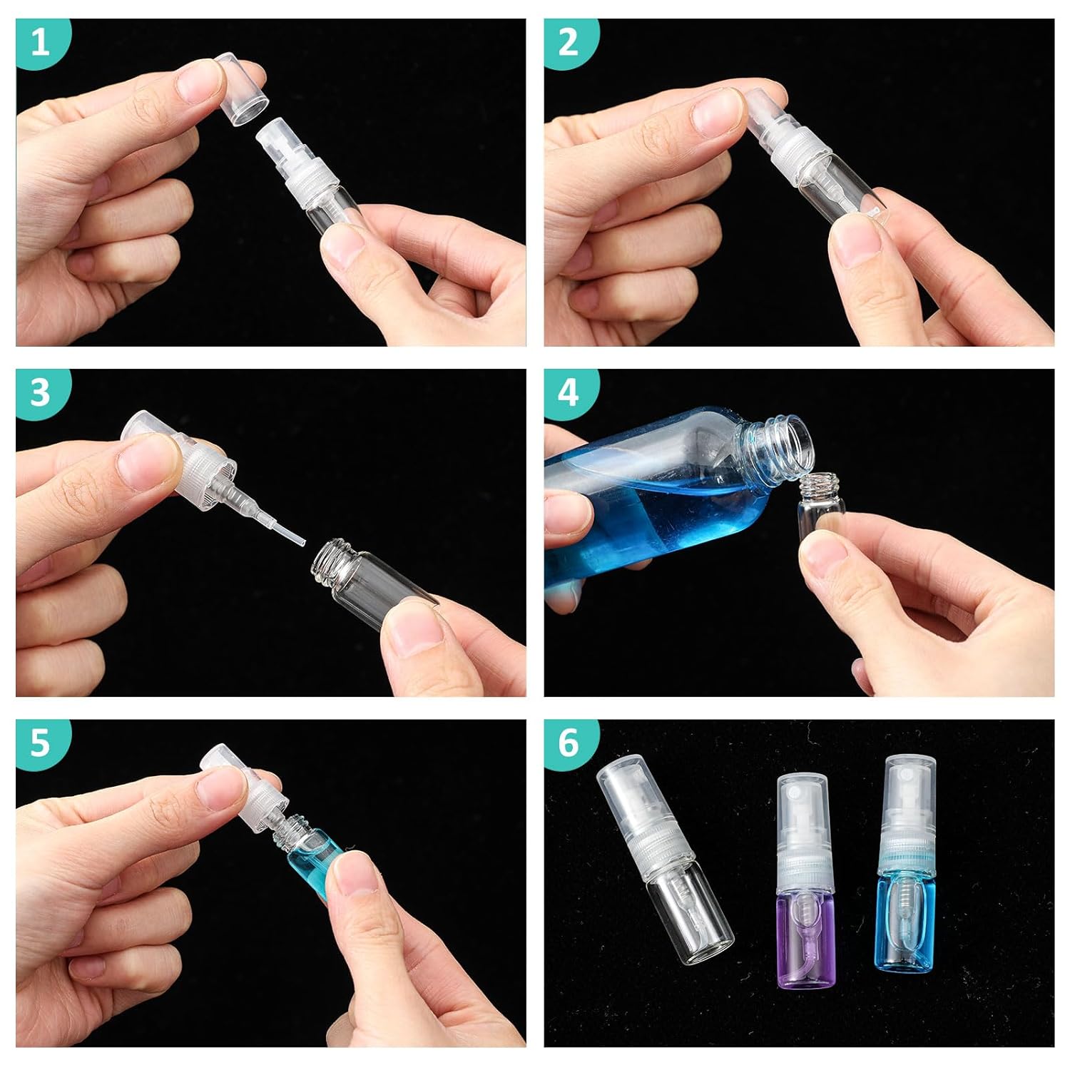 Zhehao 200 Pcs Mini Spray Bottles 2 ml Clear Glass Perfume Bottles Refillable Fine Mist Perfume Atomizer Portable Empty Sample Containers for Cleaning, Essential Oils, Travel (Clear Cap)