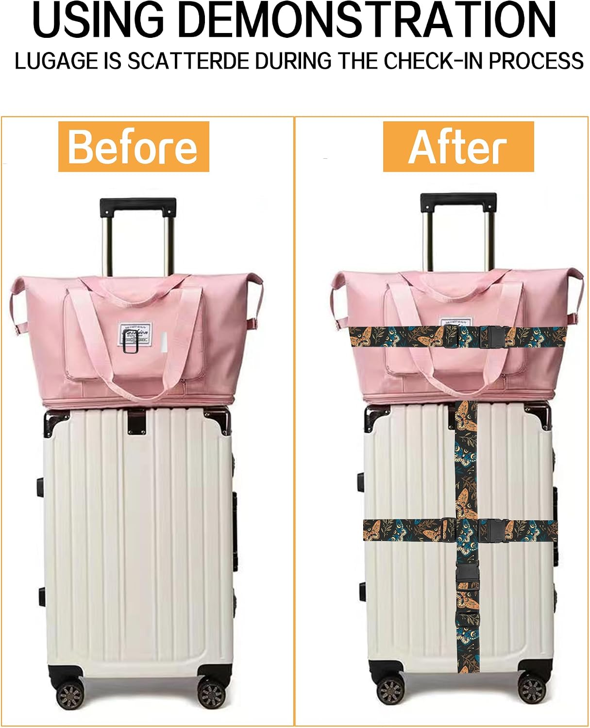 Luggage Straps for Suitcases, Adjustable Travel Belt, Durable Wide Luggage Strap, Cute Suitcase Strap Identifiers with Buckle, Bag Straps for Luggage, Boho Butterfly image 4