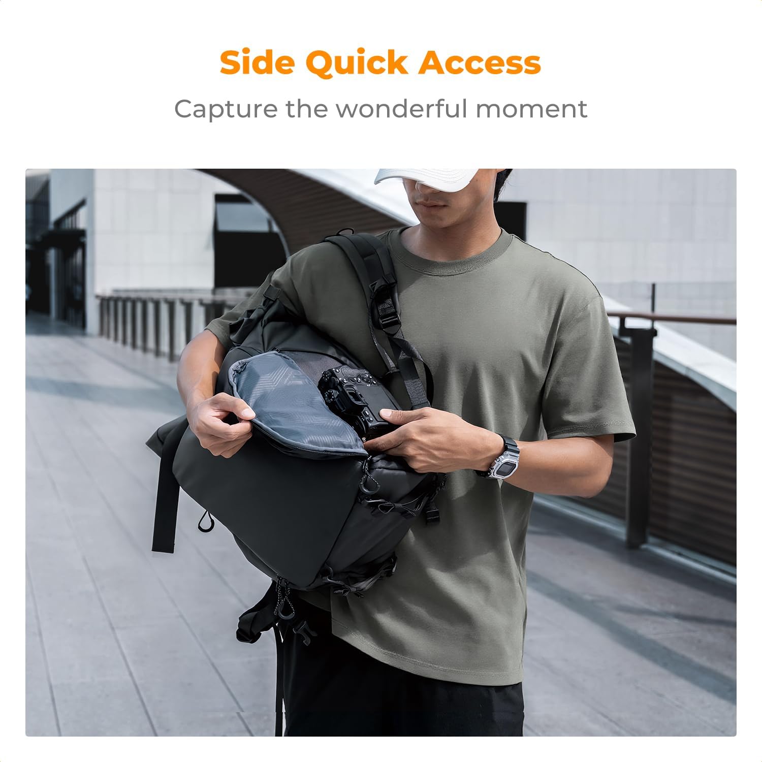 K&F CONCEPT Camera Backpack, Camera Bag with 15.6 Inch Laptop Compartment, Roll Top&Front Pocket Expandable Camera Backpack with Side Access for Photographers - Image 5