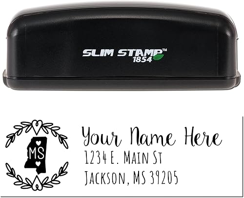 Miniatura 384 de State Love - Sello de dirección autoentintado para Texas, caja rosa, púrpura o negra, impresiones limpias y nítidas, diseño rectangular, tamaño 7/8