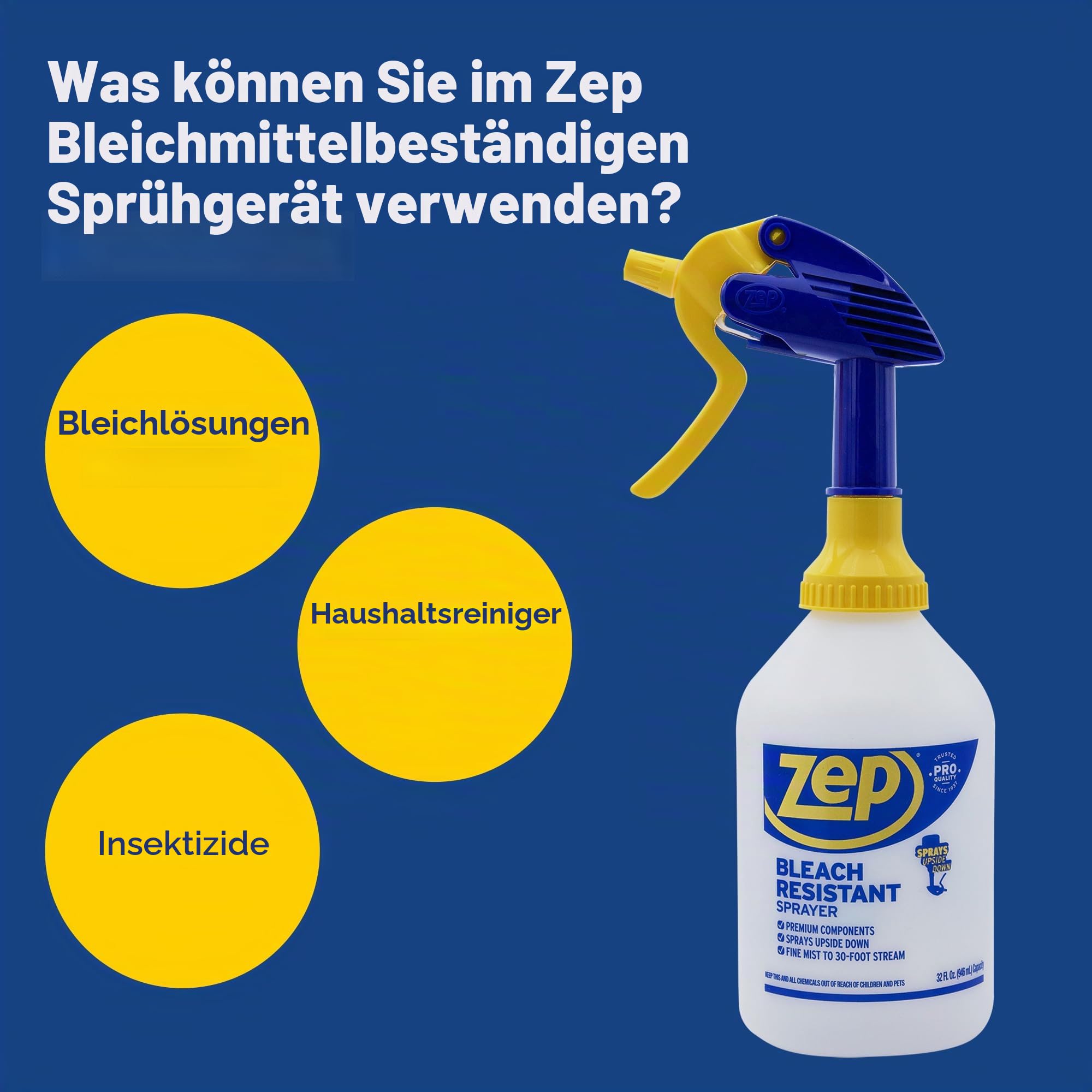 Zep Professioneller Sprüher, bleichbeständig, 2,0 Flasche, 907 ml – 9 m Spray, verstellbare Düse