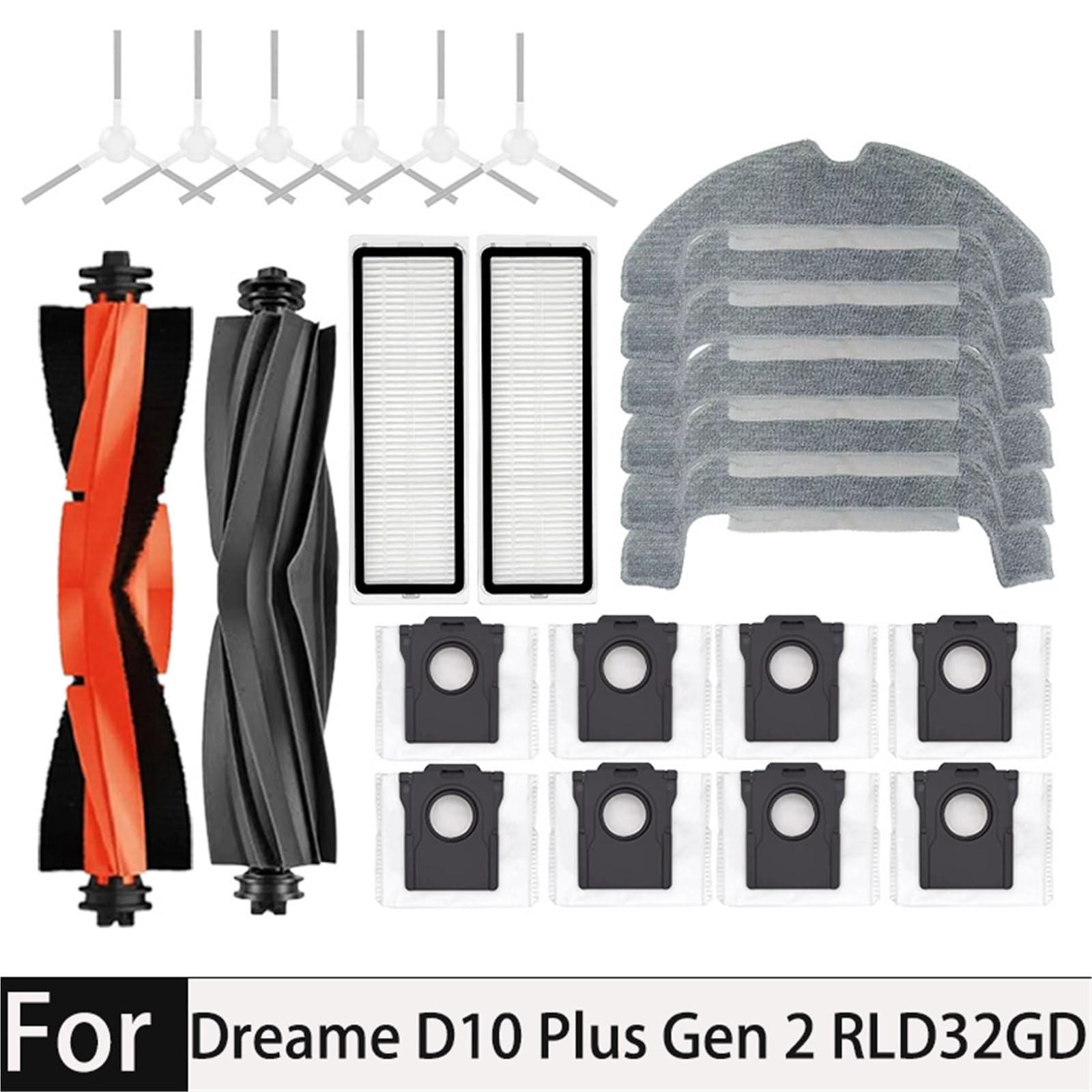 Compatible con Dreame D10 Plus Gen 2 RLD32GD Cepillo Lateral Principal, Filtro Hepa, Fregadero, Bolsa for Polvo for Parrilla, repuestos compatibles Accesorios de Repuesto