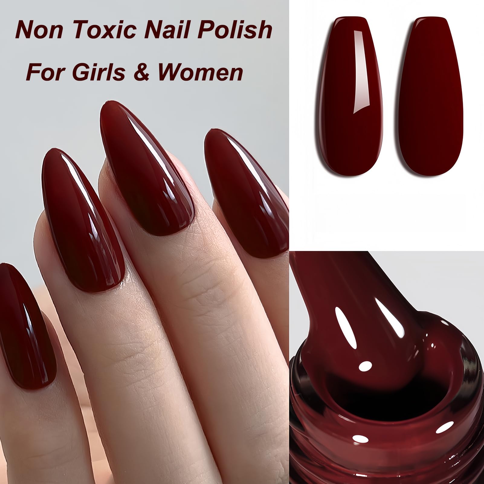 Chunky Star Jelly Glitter Nail Polish – Water-Based Peel Off, Quick Dry, 10ML, Non-Toxic, Pink Jelly Base with Gold Star & Moon Glitter for Women & Girls: Burgundy