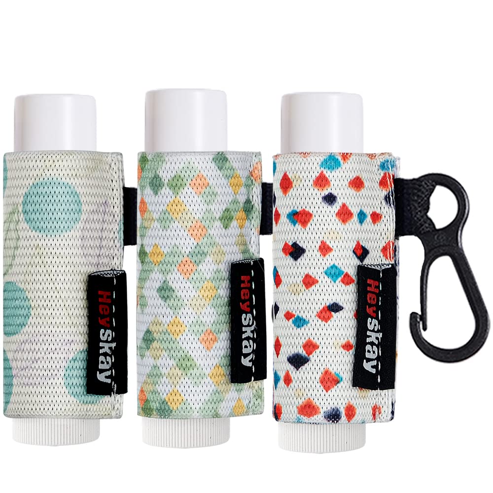 HEYSKAY 3pcs Lip Balm Holder Sleeves Keychain Chapstick & Lip Gloss Holder Elastic Sleeves (Geometric Pattern)