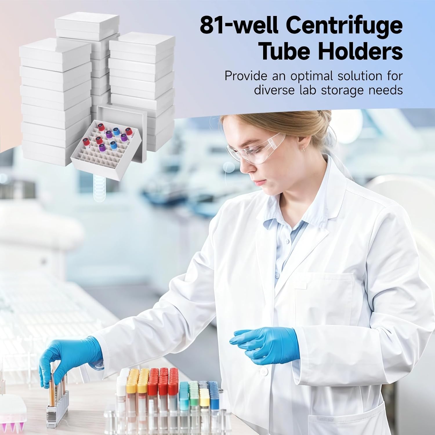 38 Cardboard Freezer Boxes, 81-Well Lids, Waterproof, Fit 1.8/2.0 ml Tubes | White, 2-inch height, ice-resistant cryo boxes with paper dividers & write-on lids for sample ID, fits most freezers