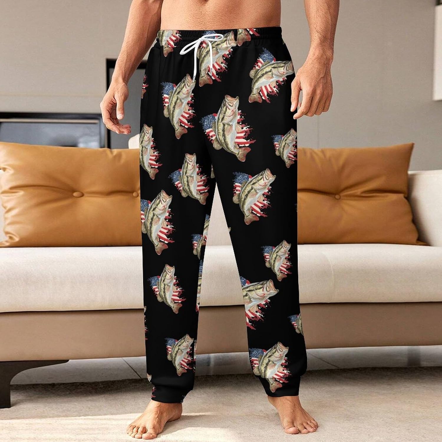 Bass Fish U.S. Flag Casual Men's Sweatpants Lounge Pant 4X-Large