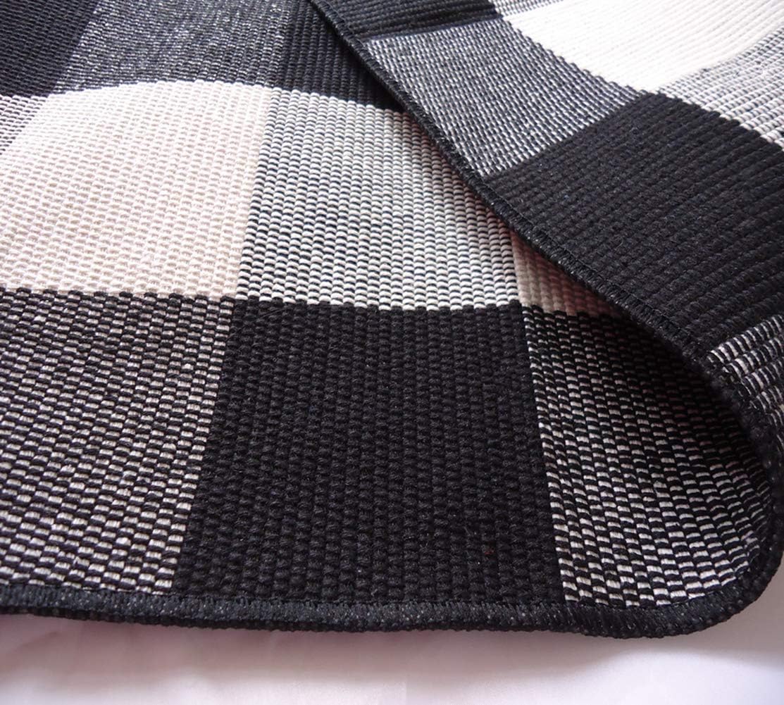 UKELER Buffalo Plaid Rugs- Cute Cotton Black and White Farmhouse Door Mat Layered Door Mats Outdoor, 23.6''×35.4''