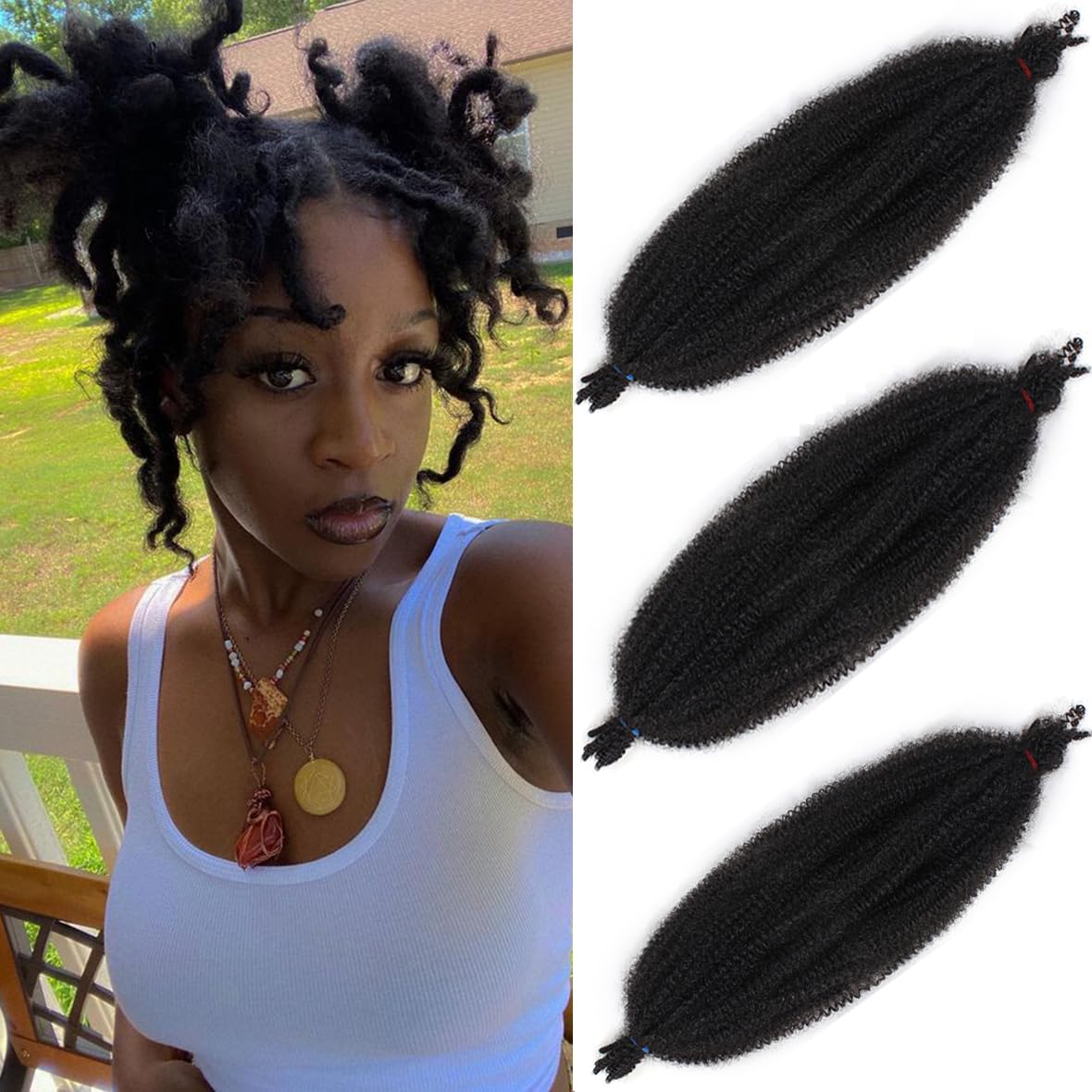 12 Inch Springy Afro Twist Hair for Faux Locs 3 Packs Pre-Separate Popping Spring Twist Crochet Hair for Distressed Locs Afro Kinky Curly Marley Braiding Hair Extensions /1B#