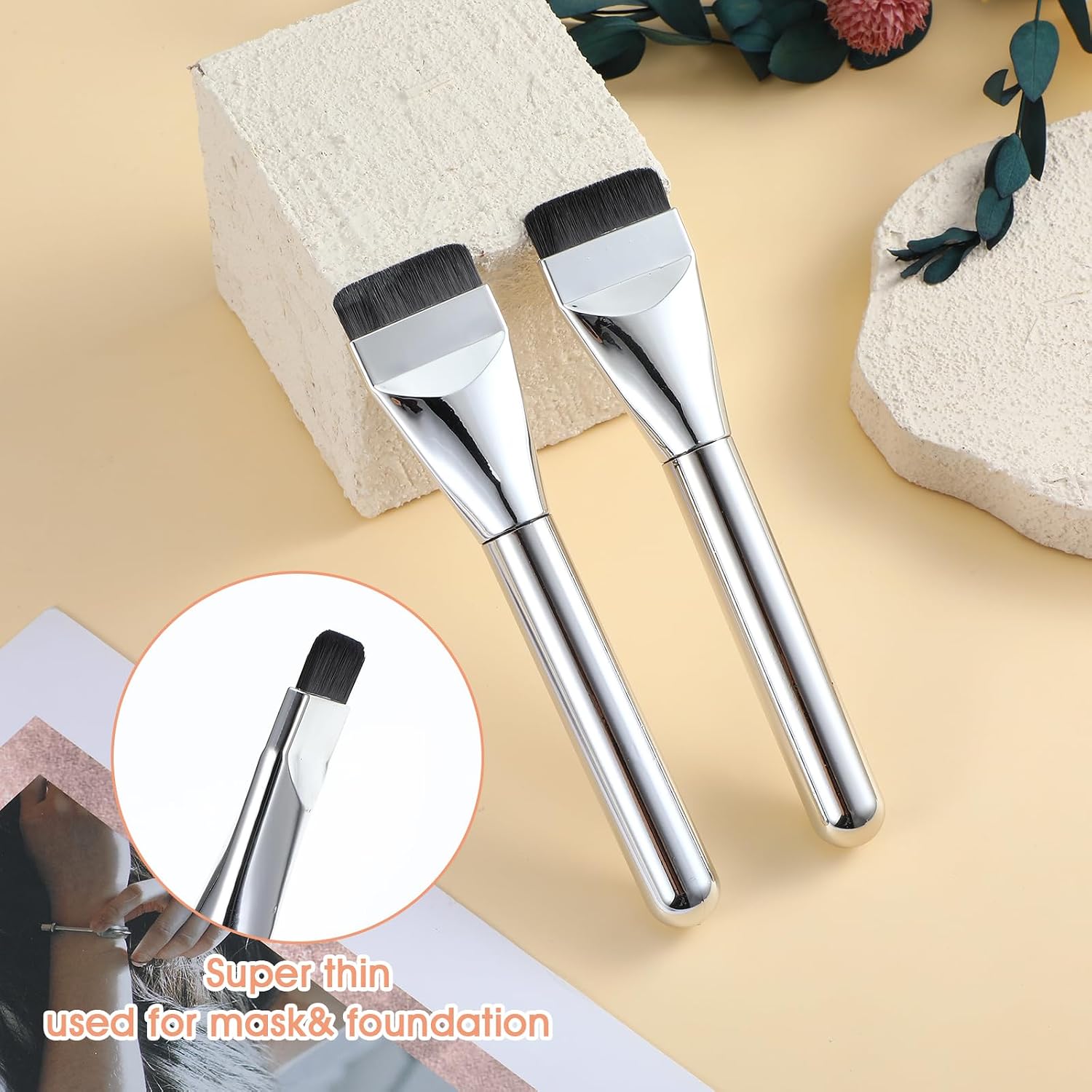 Ymapinc 4PCS Super Thin Blade Foundation Makeup Brush, Flat Foundation Brush, Liquid Foundation Brush for Face, with Soft Synthetic Bristles, Portable for Home, Salon, Travel