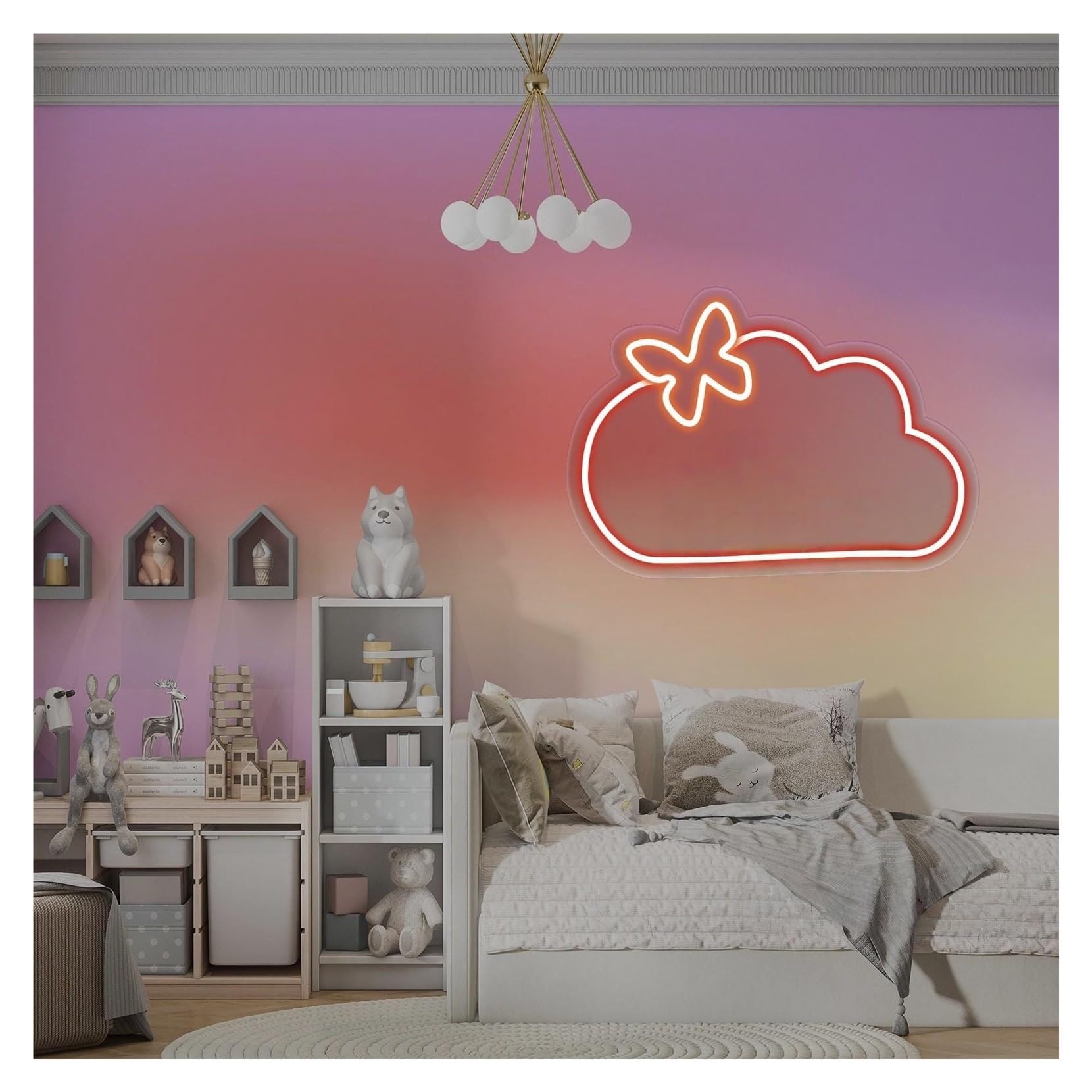 RONGCH Hanging Art Signs Butterfly Cloud Neon Sign,Suitable for Kids Room Home Wall Decor with Dimmable 30cmx40cm(C)