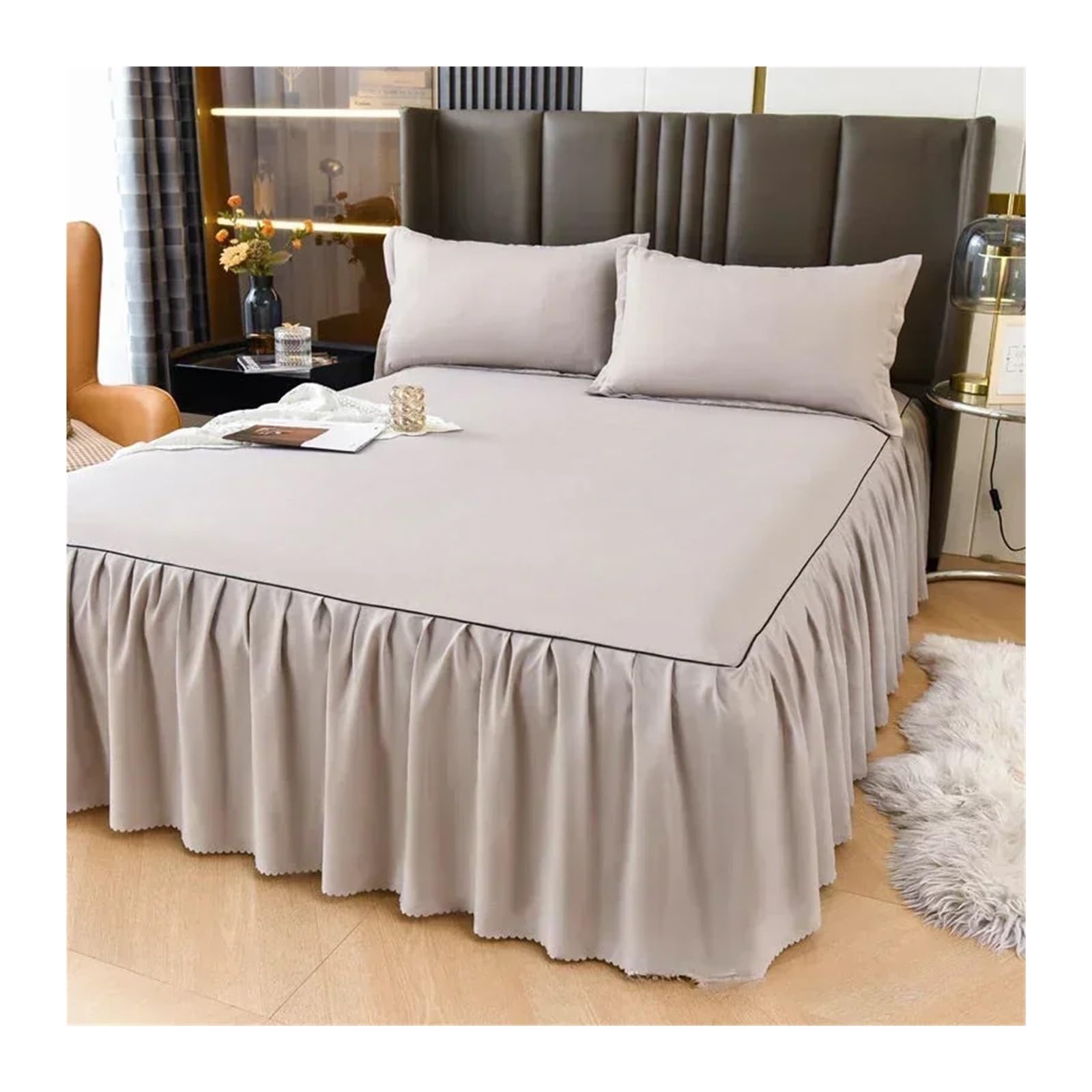 EJvkrbtx Ruffle Wrap Bedspread Solid Color Bed Skirt Lace Multicolor Multiple Sizes Queen King(Light Grey,1PC 180x200cm skirt)