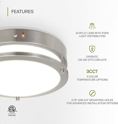 Miniatura 3 de ASD Lámpara LED de techo empotrada de 12 pulgadas, 20 W, 100-277 V, 1850 lm, 3000 K4000 K5000 K, batería de reserva, regulable, antioxidante,