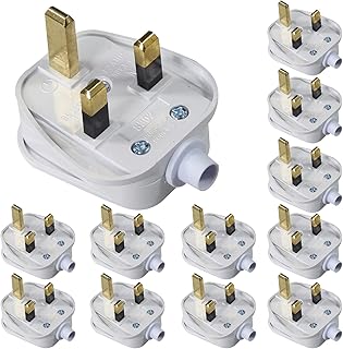 KC cable 13A Fused Plug, 12 Pack 3 Pin Plug 13 Amp Fused Mains Plugs UK Plug with Cord Grip Rewireable Heavy Duty Electrical Plug Durable for Home, Office Electrical Appliances and Devices, White…
