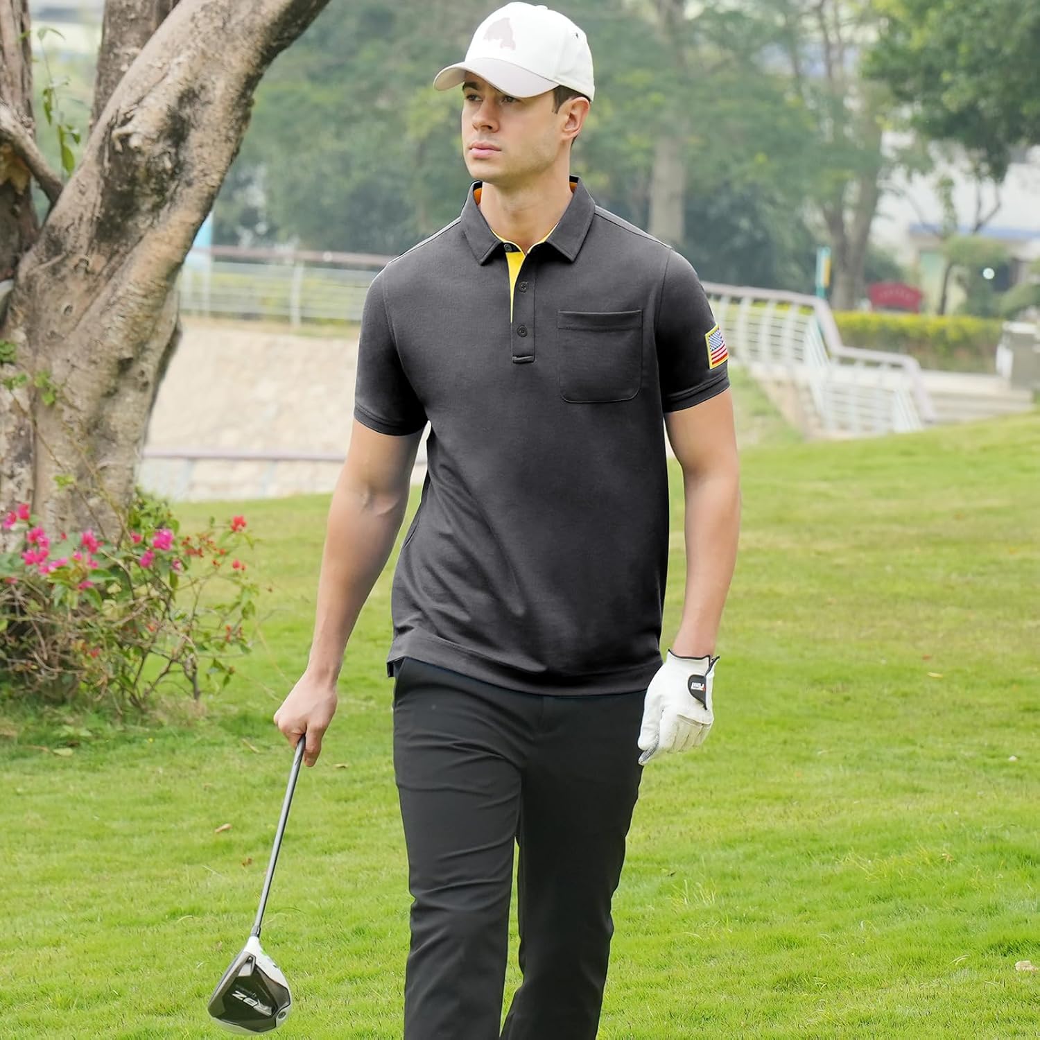 DEOLAX Mens Polo Shirts Performance Moisture Wicking Mens Tactics Polo Shirts Short Sleeve with Pocket - Image 3