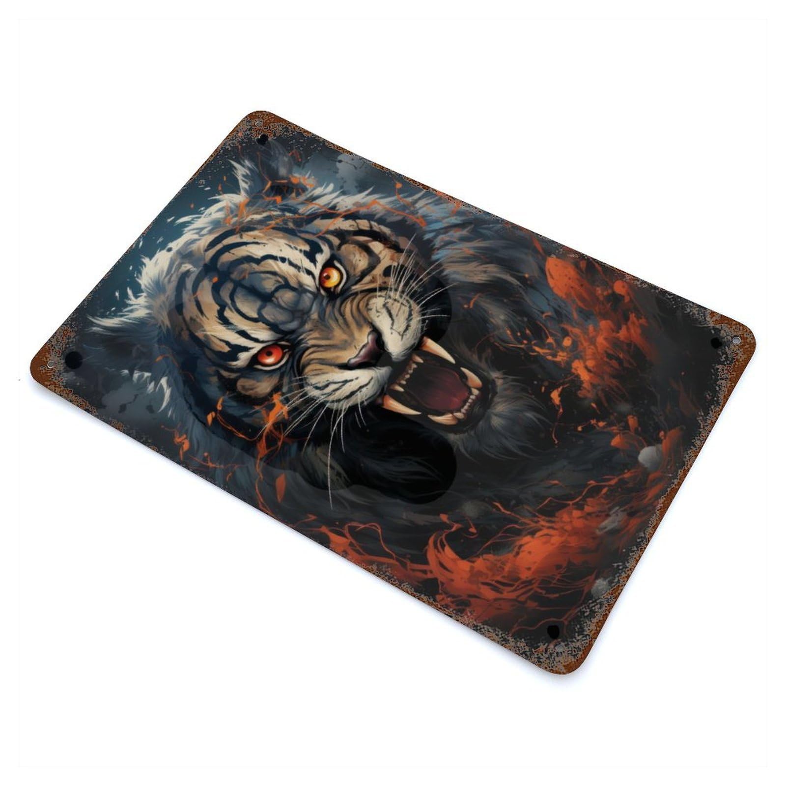 Tiger Portrait Vintage Rust Metal Sign 11.8"x7.9", Ideal for Basement, Hobby Room And Garage Decor