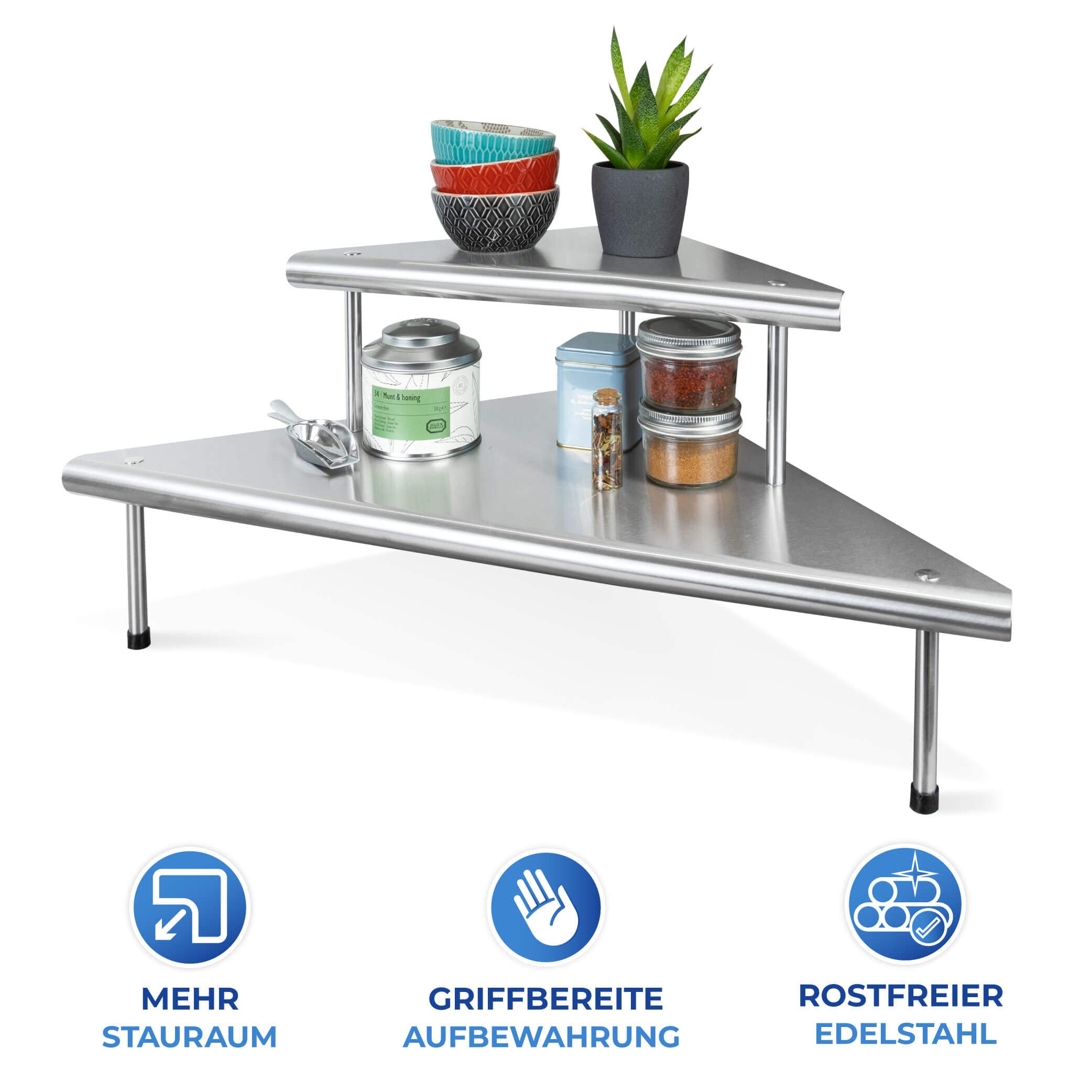 Maximex Étagère d'angle de cuisine Massivo Duo à 2 rayons, Argent