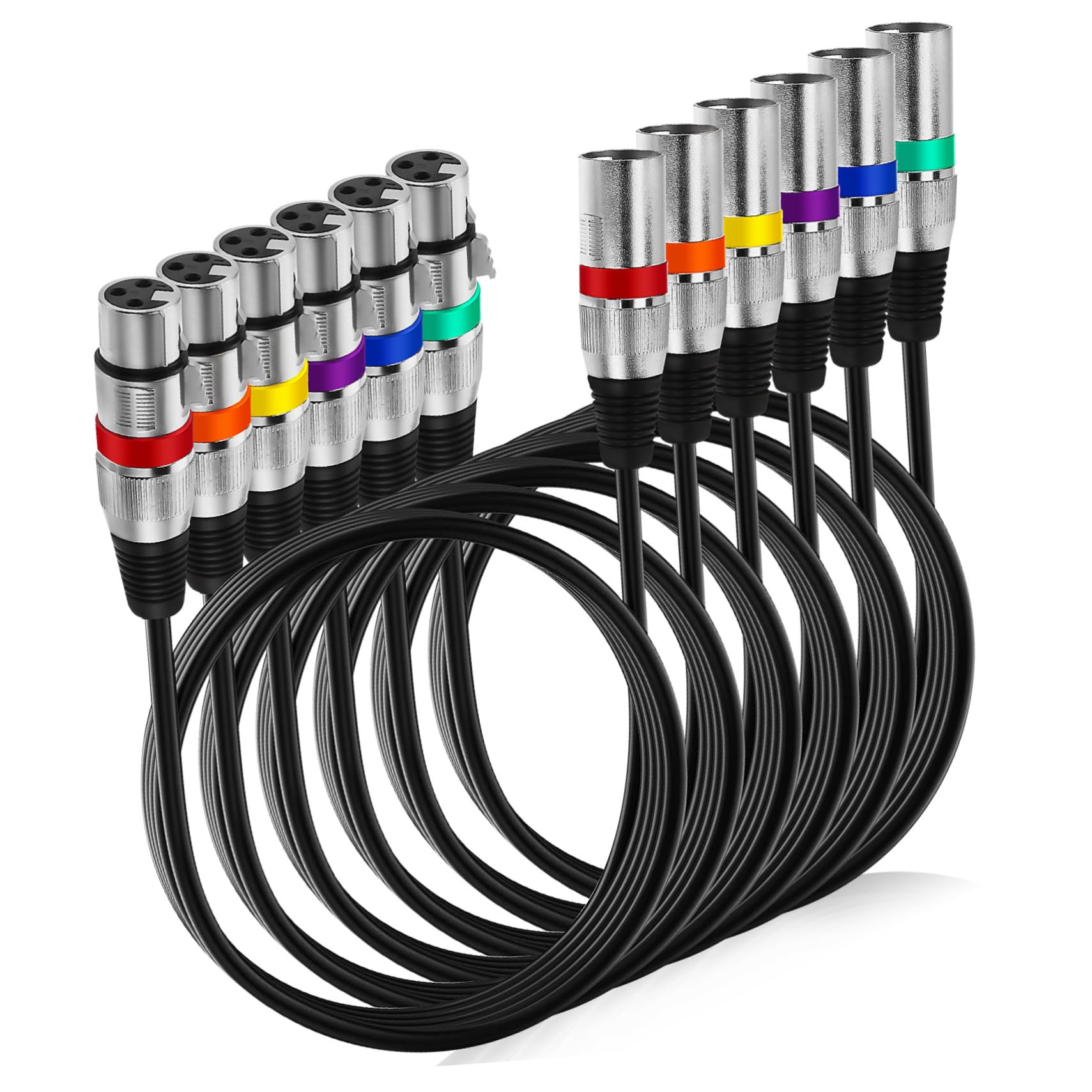 6 Cables Xlr Balanceados Macho a Hembra, 3 Pines, Cobre, 1,5m, para Micrófono y Refuerzo de Sonido en Conciertos y Conferencias
