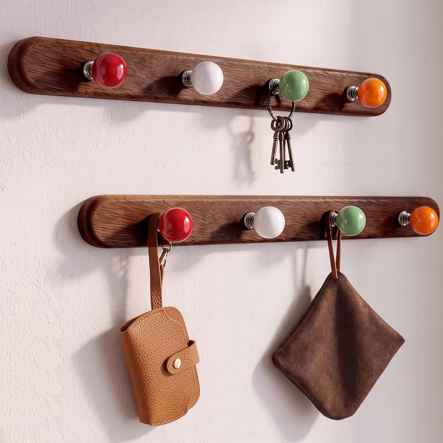 Novabright 2 Pcs Wood Coat Rack Wall Mount Rainbow Coat Rack Round Hooks Hanger for Bathroom Room Bedroom Office Decor Ideal for Entryway Keys Colorful Backpack Hanger Supplies for Clothes Hat Towel