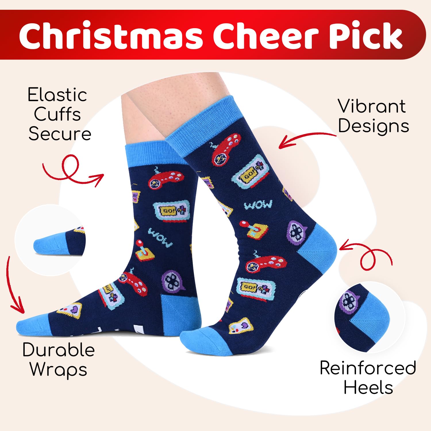 Regalos para jugadores para hombres y novios, calcetines de videojuegos para adolescentes, calcetines divertidos para juegos, rellenos de calcetines para juegos, I Just Level Up, Medium