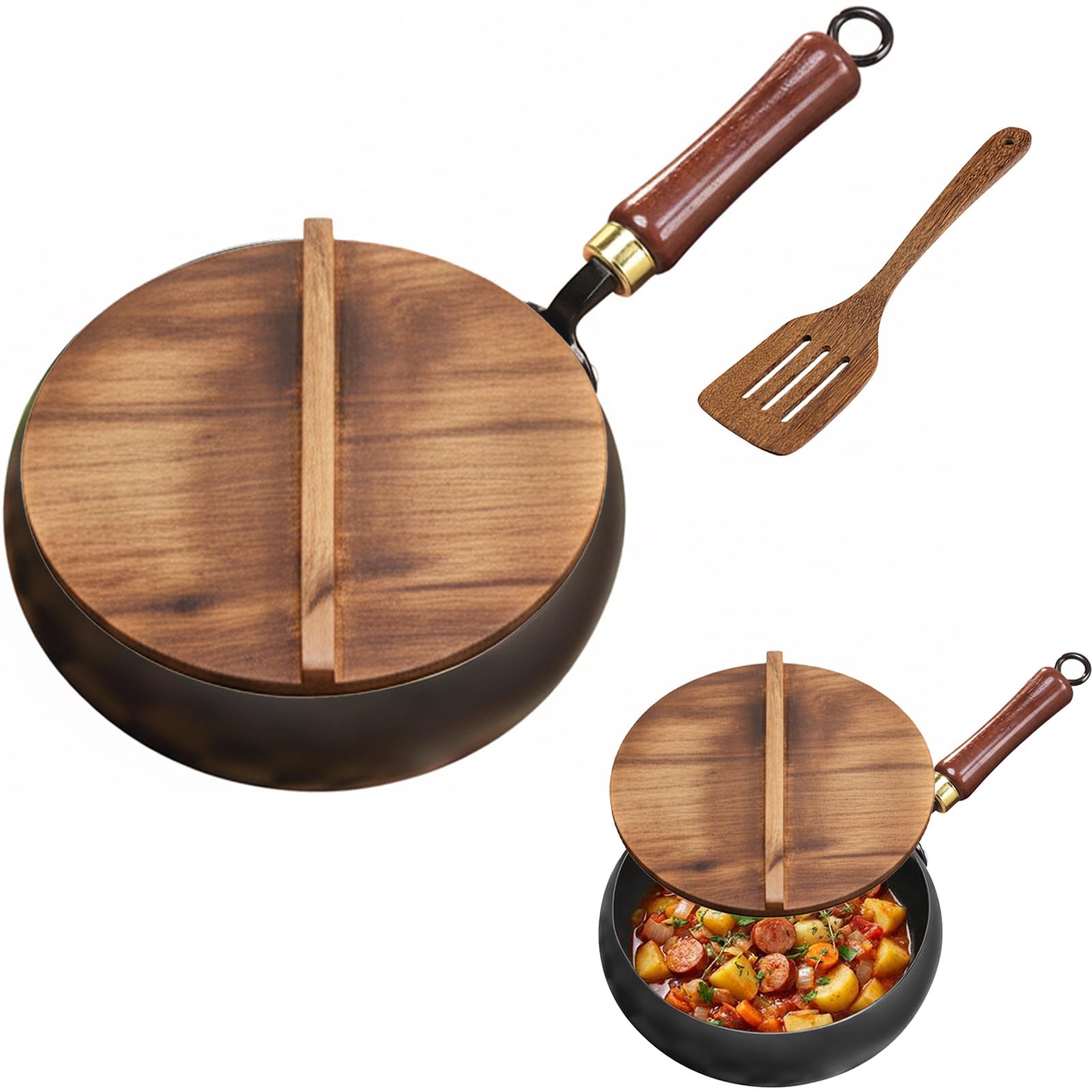 Casserole en fer forgé main 28cm poêle durable avec couvercle pour induction