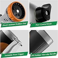 Vista 7 de RESTMO - Boquilla para manguera de jardín, boquilla para manguera de agua de metal resistente con 7 patrones de pulverización ajustables, rociador