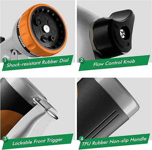 Miniatura 7 de RESTMO - Boquilla para manguera de jardín, boquilla para manguera de agua de metal resistente con 7 patrones de pulverización ajustables, rociador