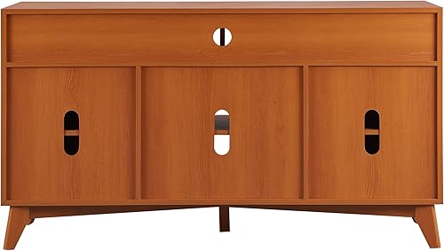 Miniatura 7 de OKD Soporte de TV para TV de 65 pulgadas centro de entretenimiento Highboy de 32 pulgadas de alto con puerta de ratán natural estantes de