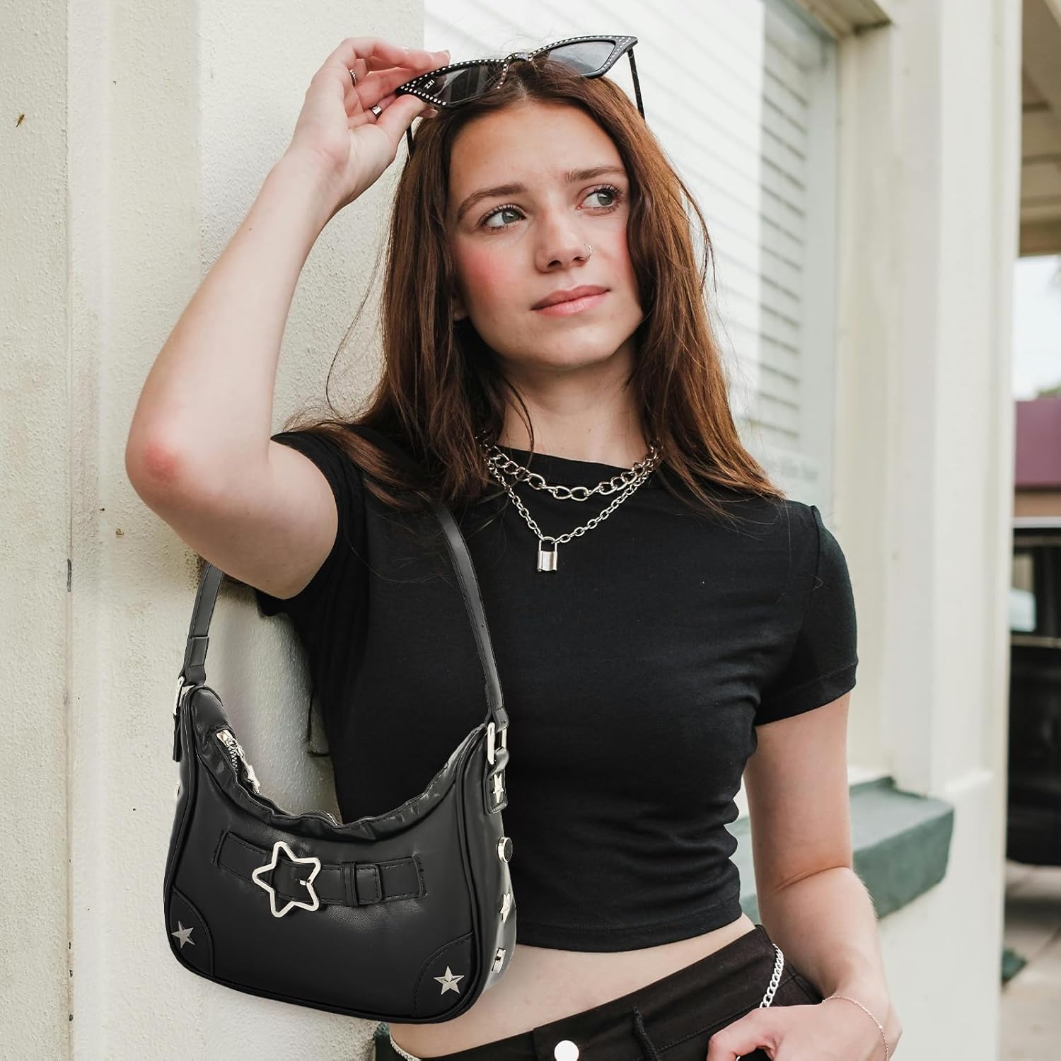 Y2K Purse Shoulder Bag, Women's Vintage Buckle y2k Shoulder Bag, 90s Mini Underarm Cute Purse, PU Leather Handbag Clutch Purses - Image 2